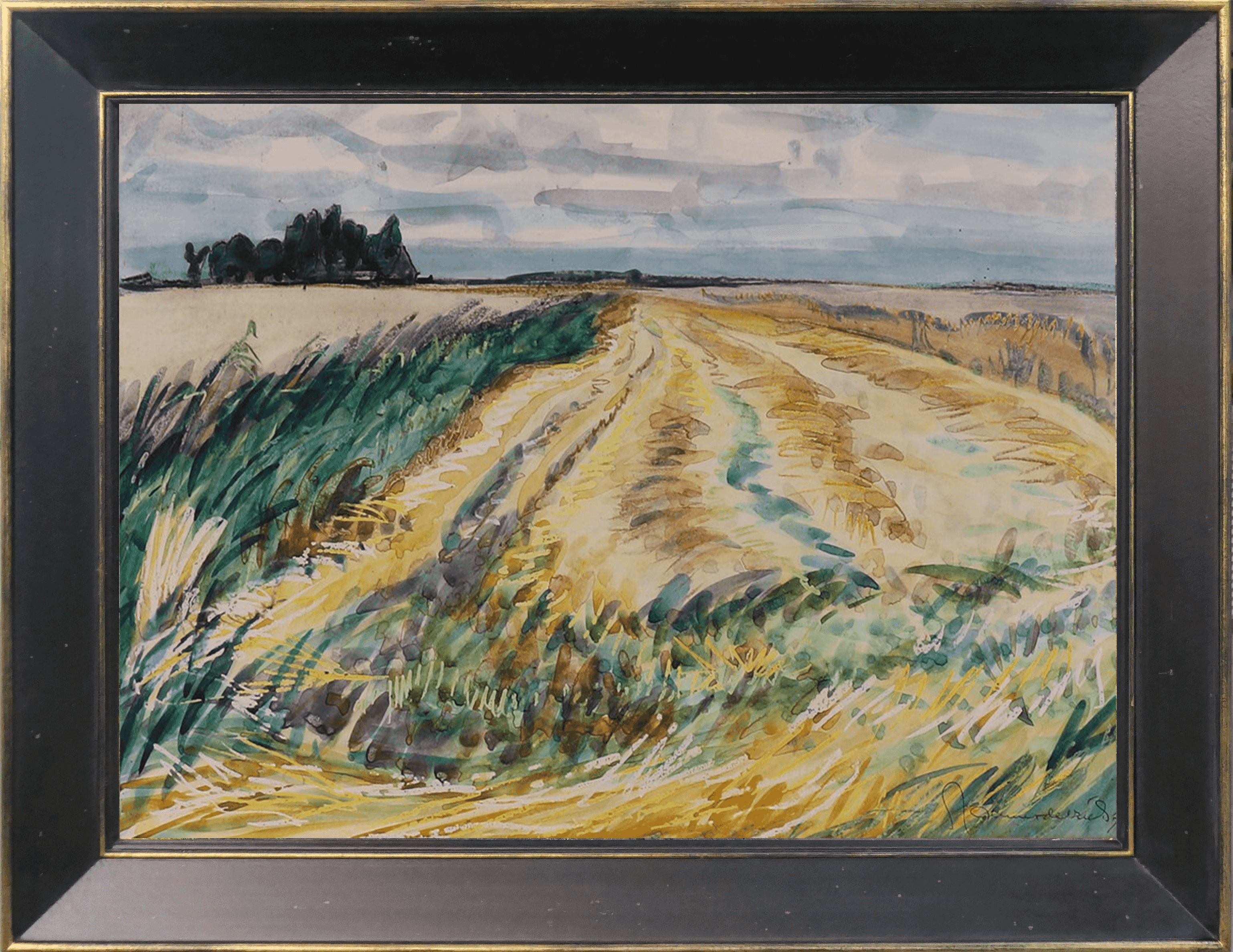 Jannes de Vries - Akkerlandschap op het hoge land in Groningen (met lijst)