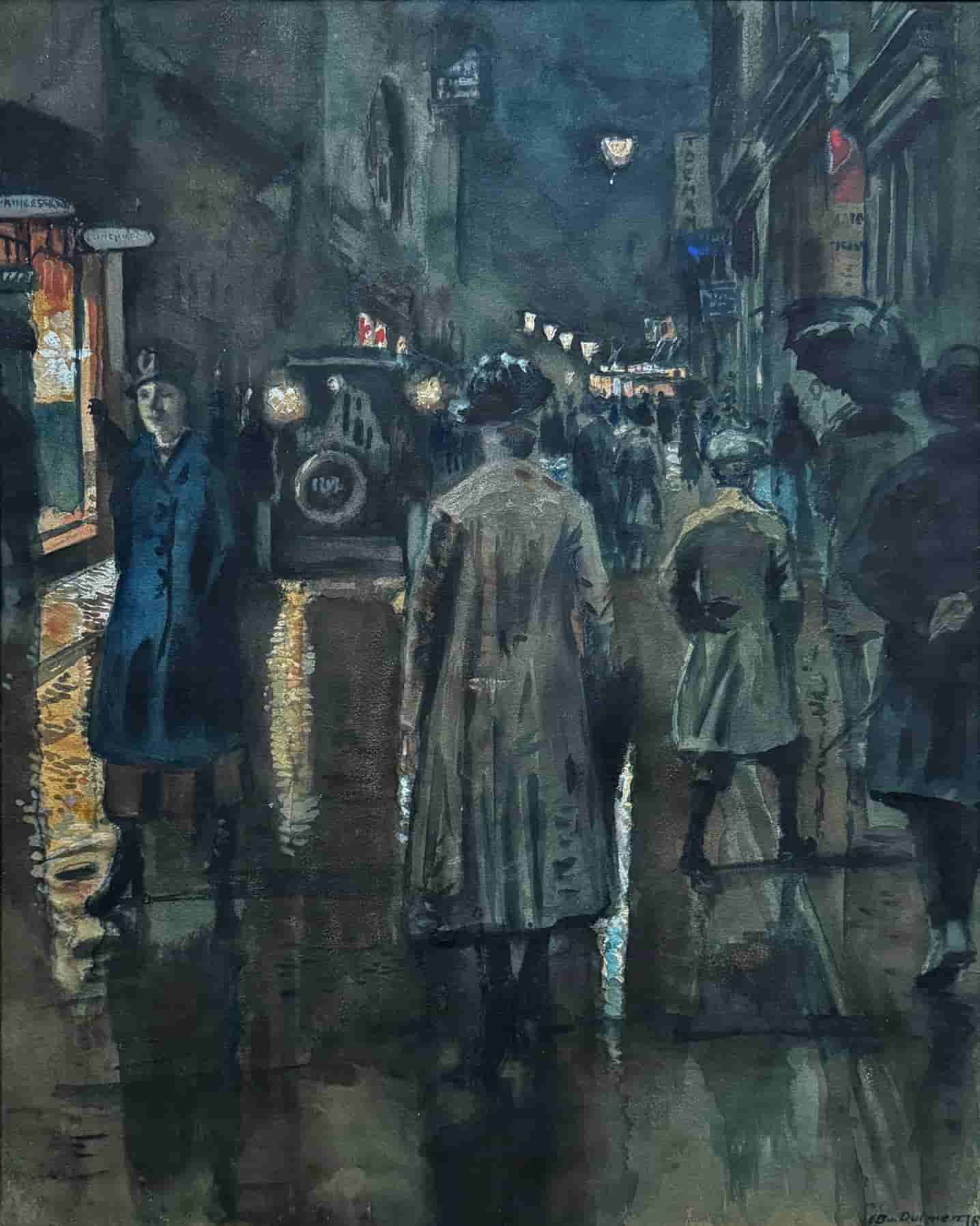 Erasmus Bernard von Dülmen-Krumpelman - Nachtelijk straatbeeld in Amsterdam (zonder lijst)