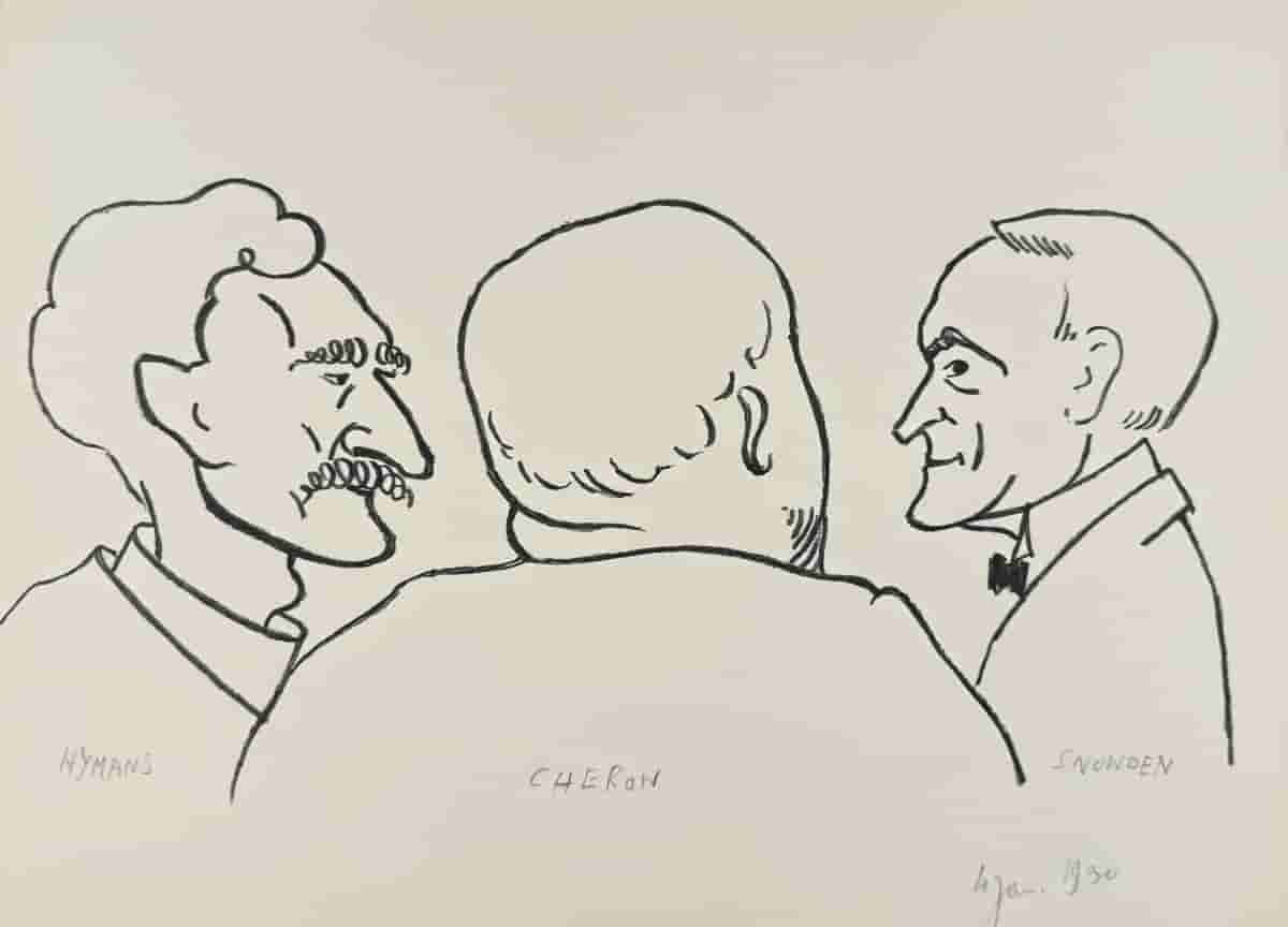 Vilmos Huszár - Karikaturale schets van de Haagse Herstelconferentie (zonder lijst)