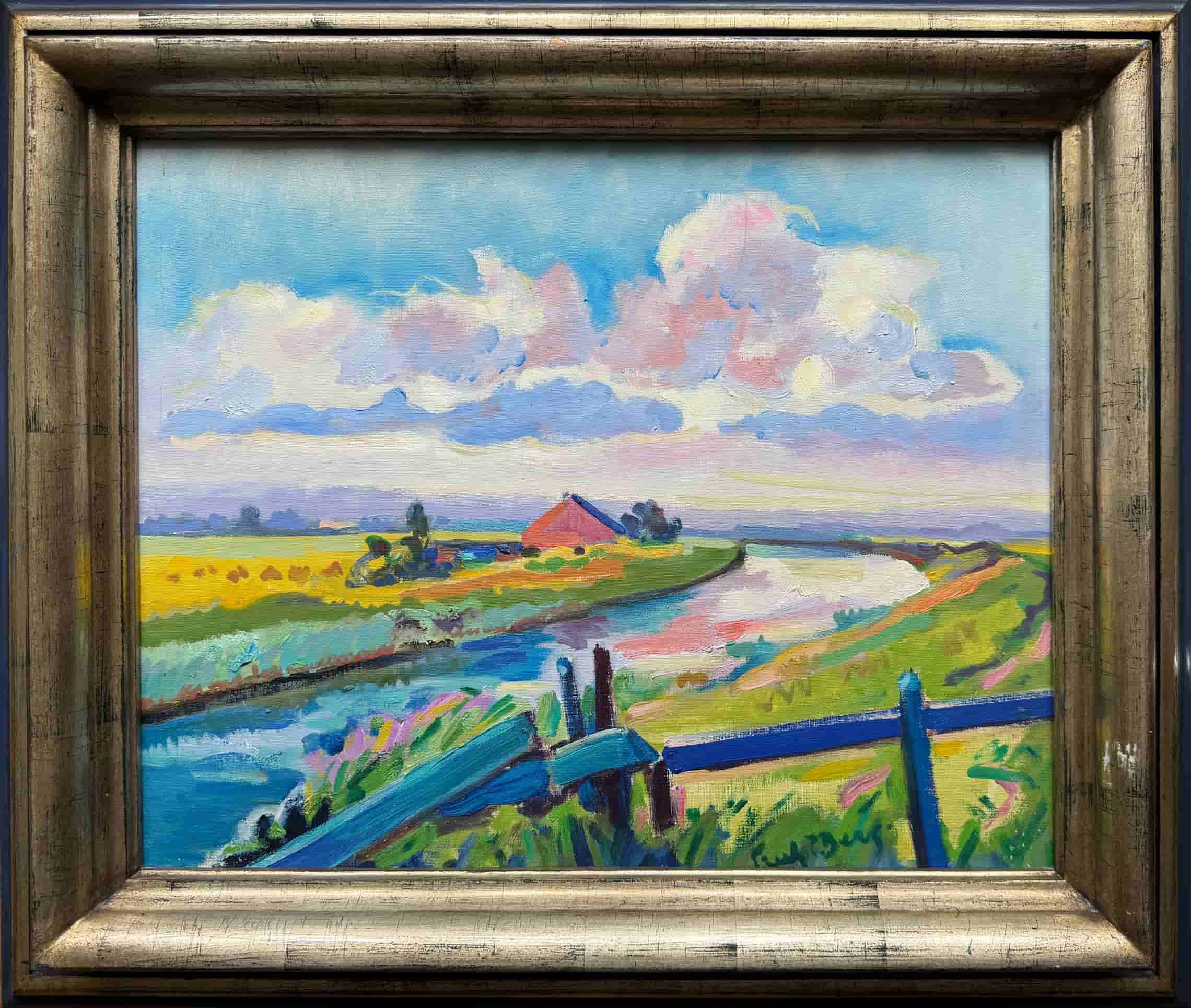 Freek van den Berg - Rivierlandschap (IJssel) (met lijst)