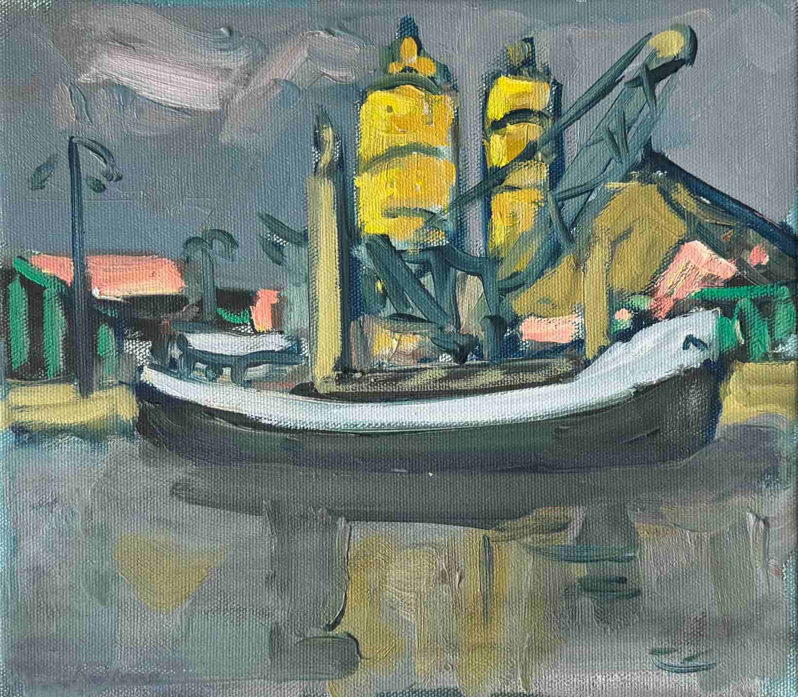 Wim van der Veer - Boot bij twee silo's  (zonder lijst)