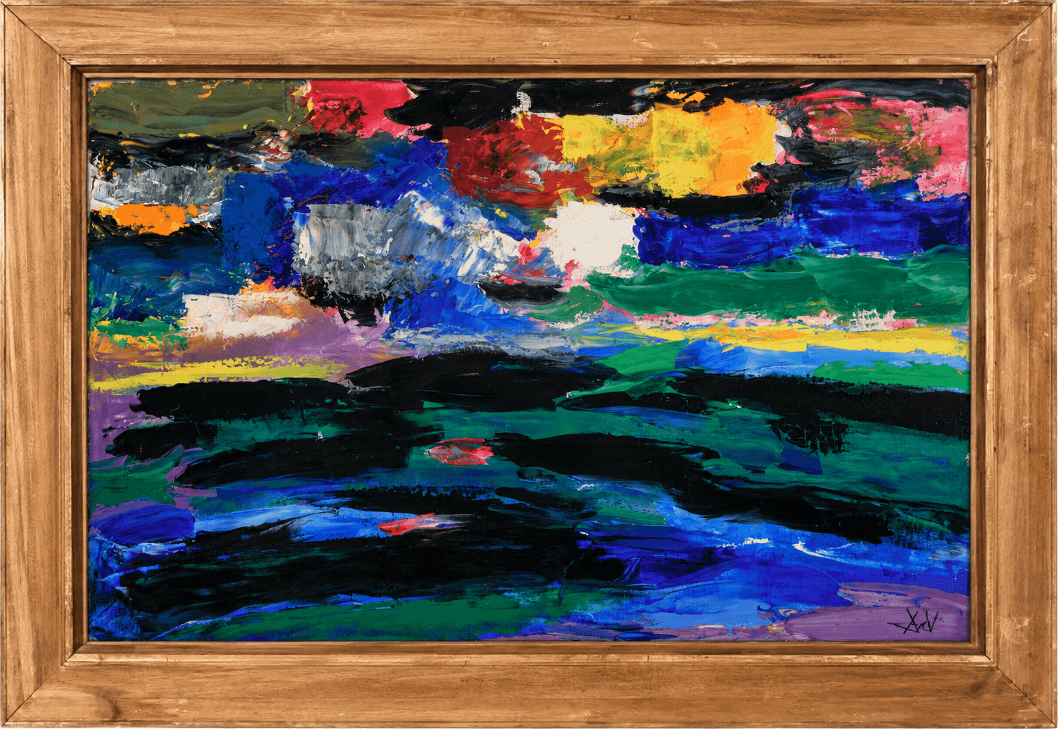 André van der Vossen - André van der Vossen – Abstract landschap (met lijst)