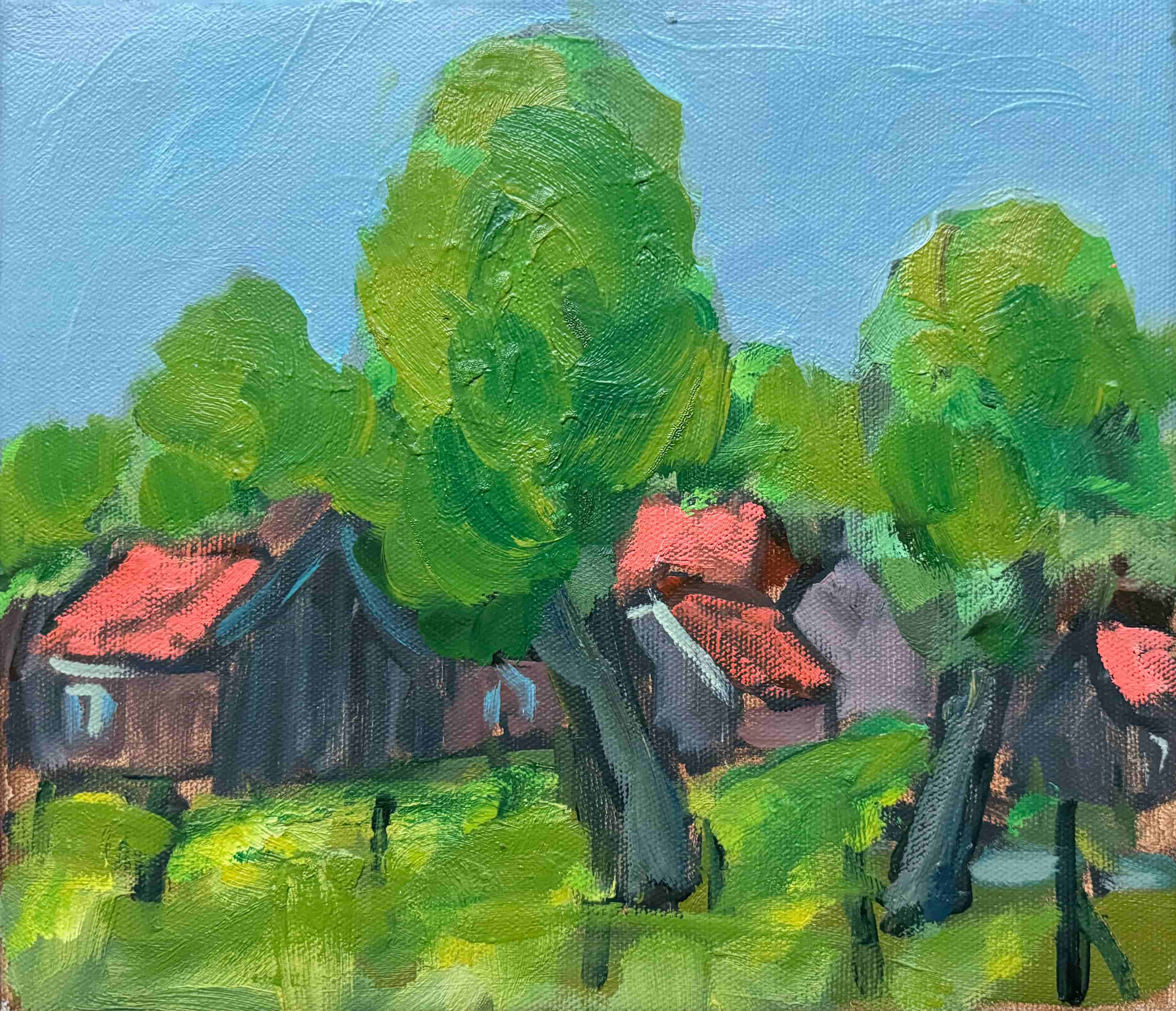 Wim van der Veer - 2 bomen bij een boerderij (zonder lijst)