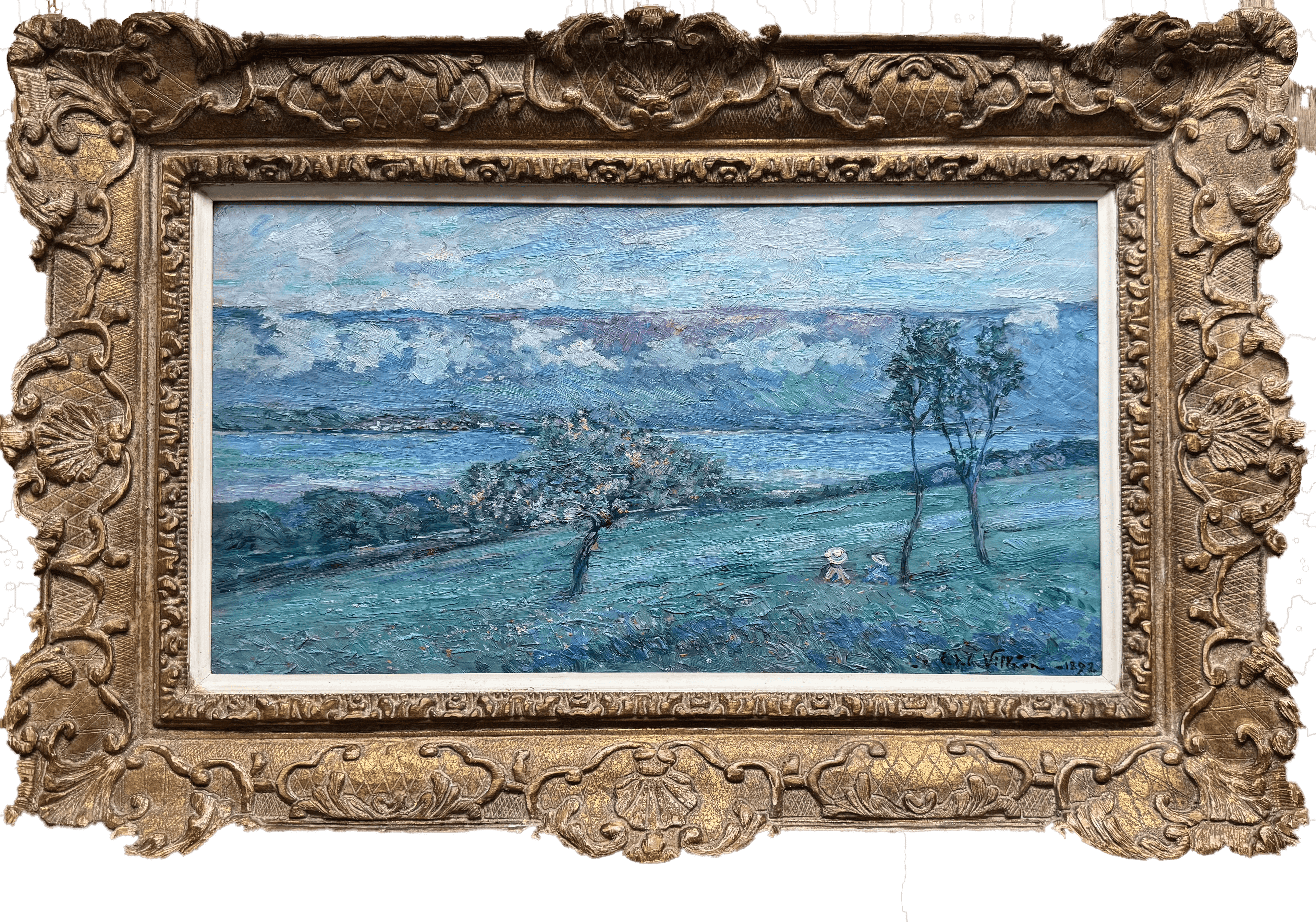 Emmanuel de La Villéon - Frans landschap met rivier (met lijst)