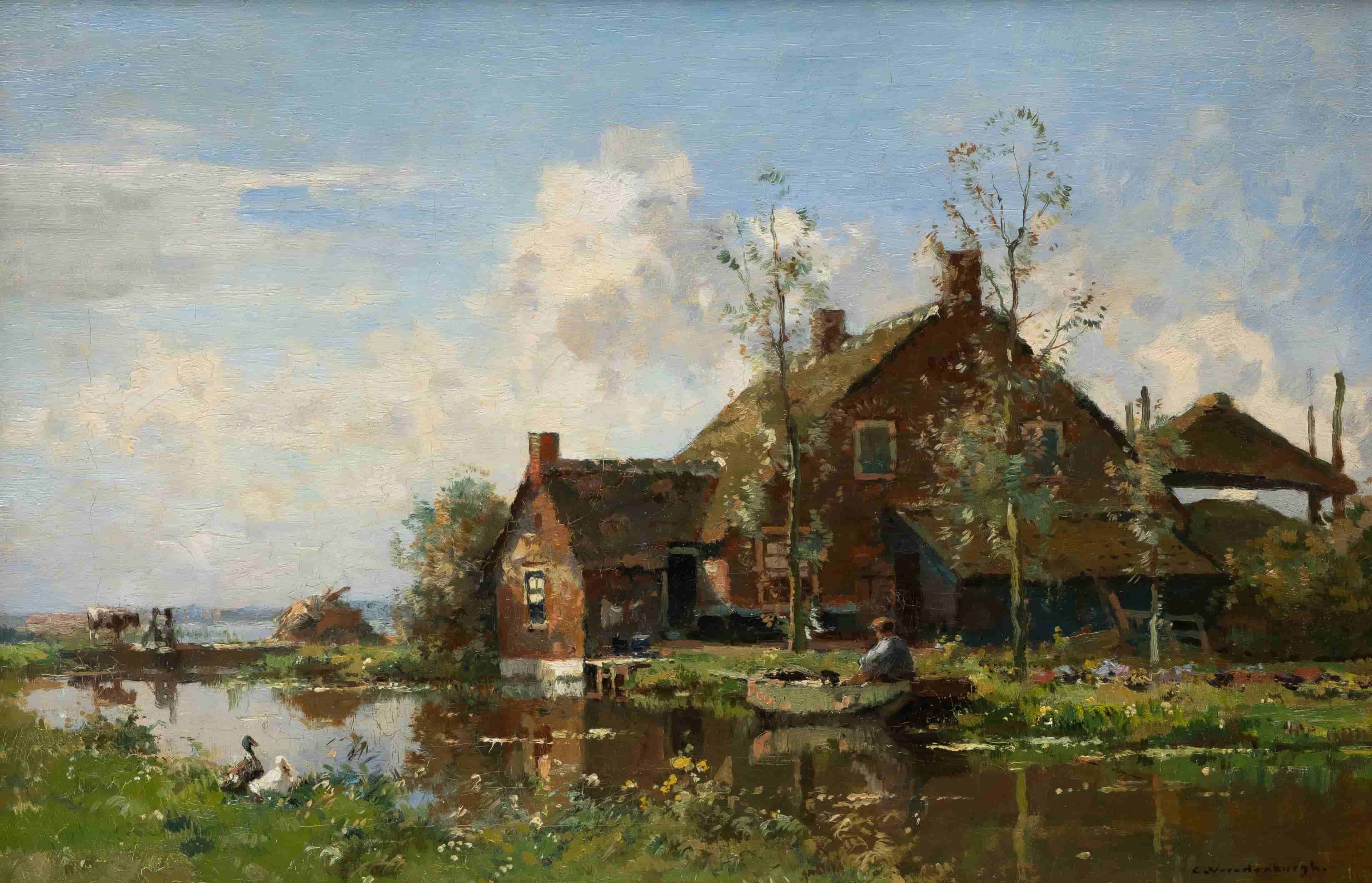 Cornelis Vreedenburgh - Boerderij aan het water op zomerse dag (zonder lijst)