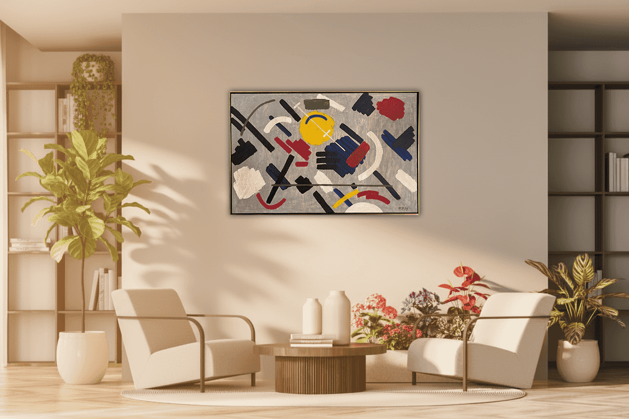 Willem Hussem - Abstracte compositie (met lijst)