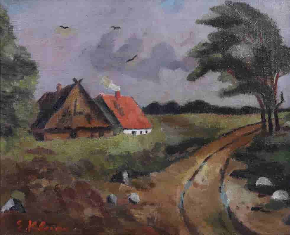 Ekke Kleima - Twee boerderijen in Noord-Nederlands landschap (zonder lijst)