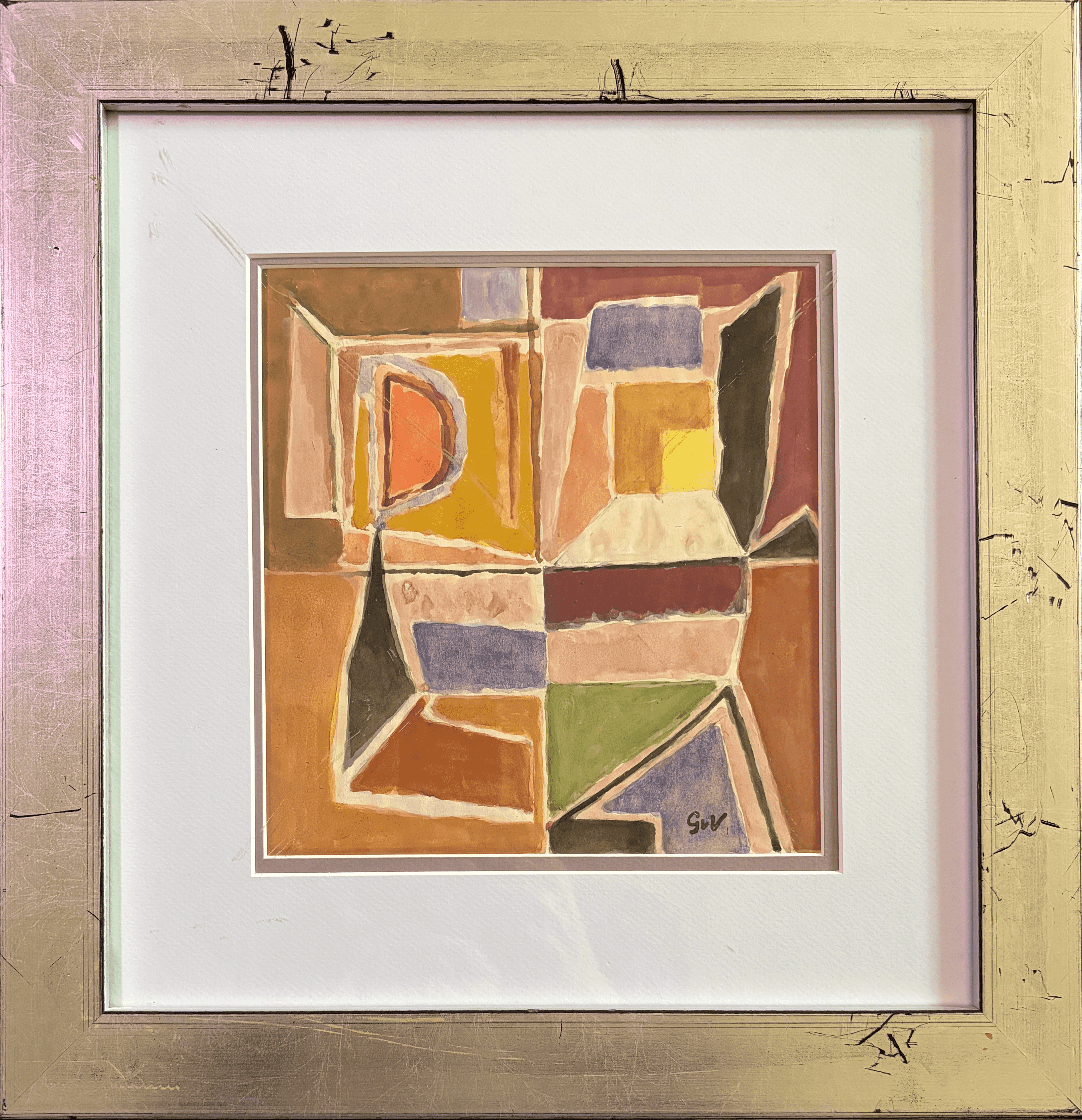 Geer van Velde - Abstracte gouache uit de jaren vijftig (met lijst)