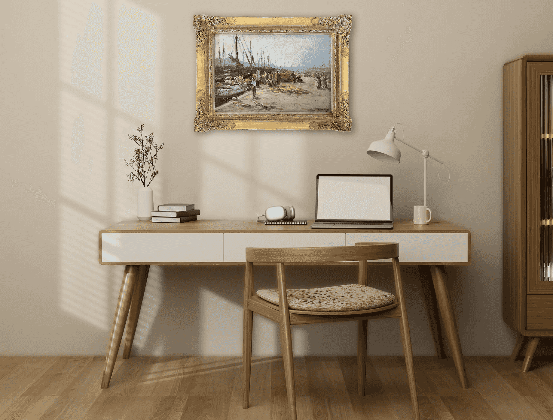 Evert Moll - Havengezicht bij Scheveningen (in interieur)