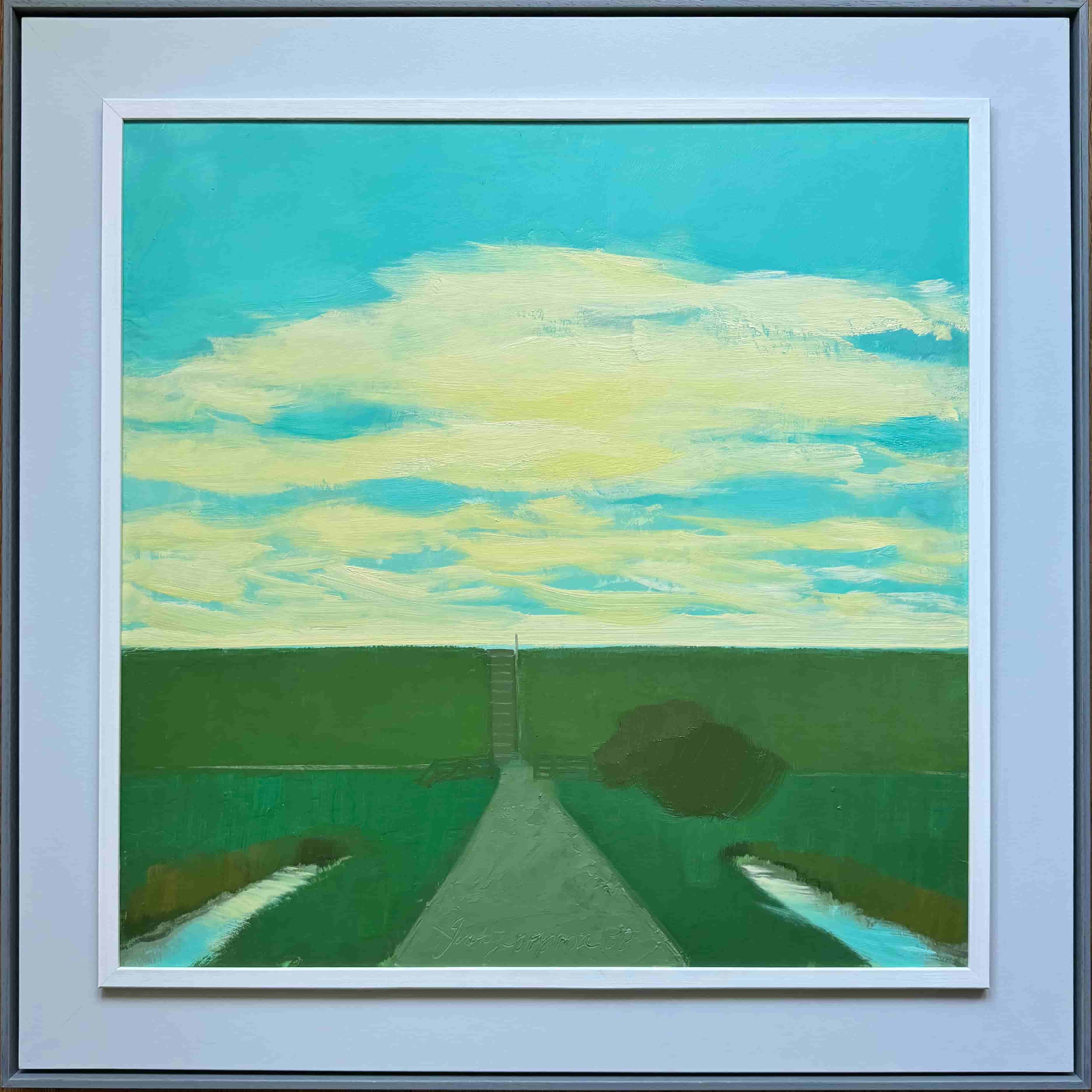 Jentsje Popma - Zeedijk met wolkenlucht (met lijst)