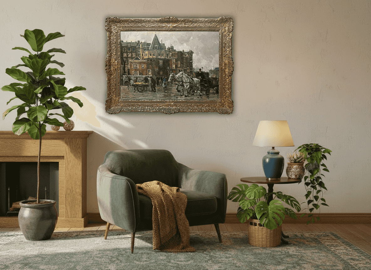 Frans Langeveld - Gezicht op de Schreierstoren te Amsterdam (in interieur)