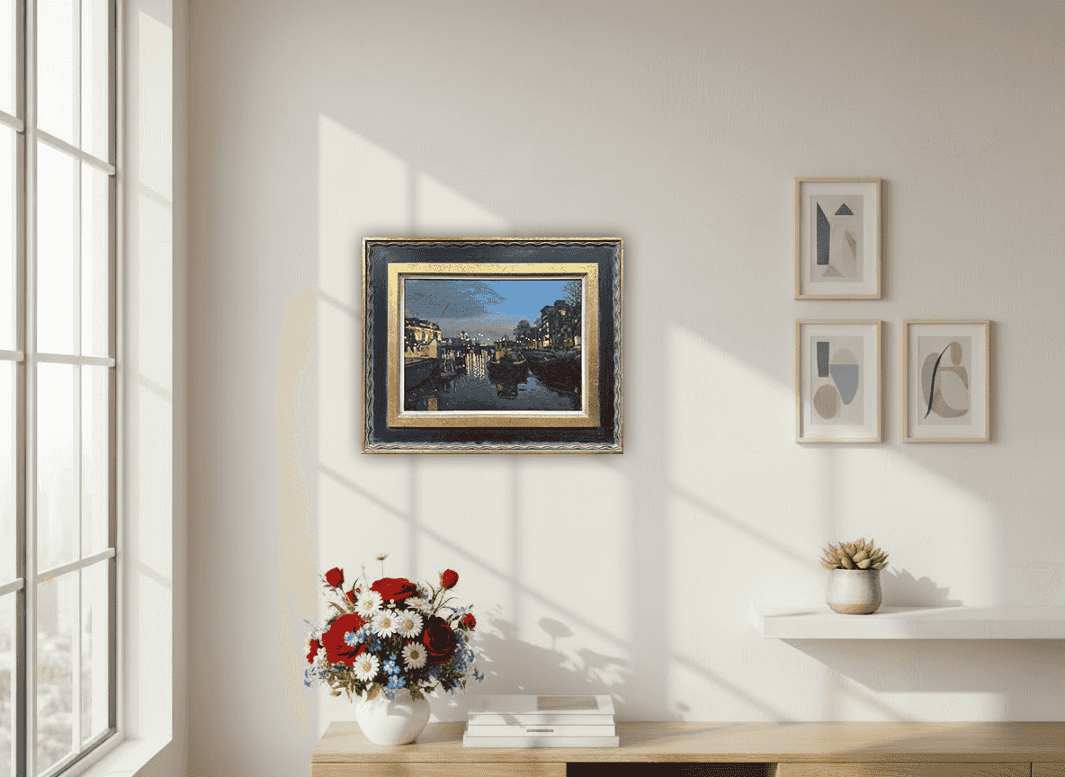 Frans Koppelaar - De Amstel rivier bij avond (in interieur)