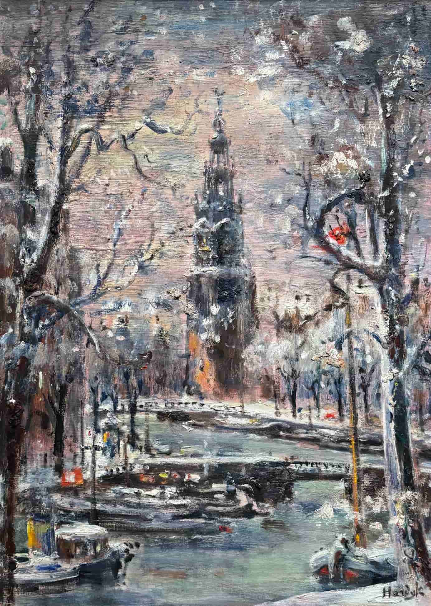 Gerard Hordijk - Montelbaantoren in de sneeuw