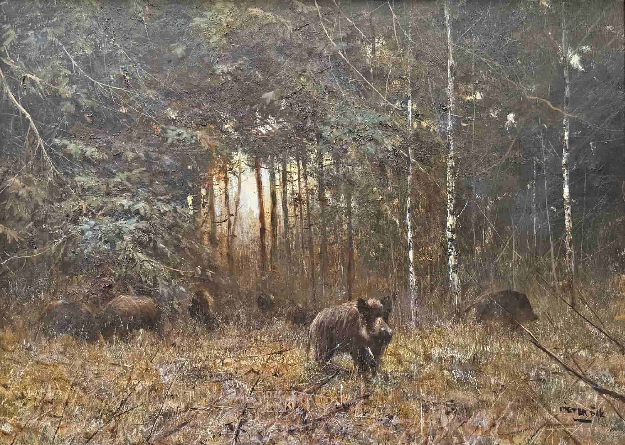 Pieter Daniël Dik - Wilde zwijnen in het bos