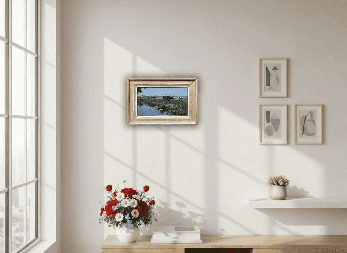 Cornelis Vreedenburgh - Weidelandschap met koeien (in interieur)