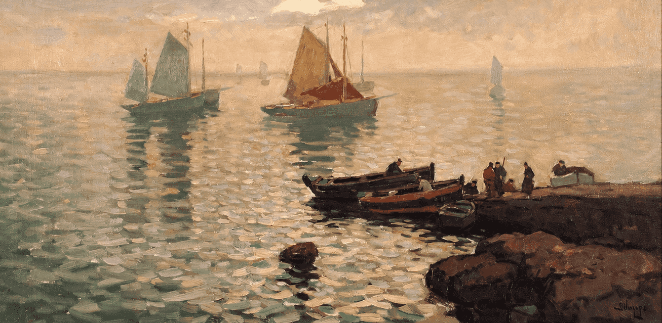 Ben Viegers - Vissersboten in de haven van Concarneau (zonder lijst)