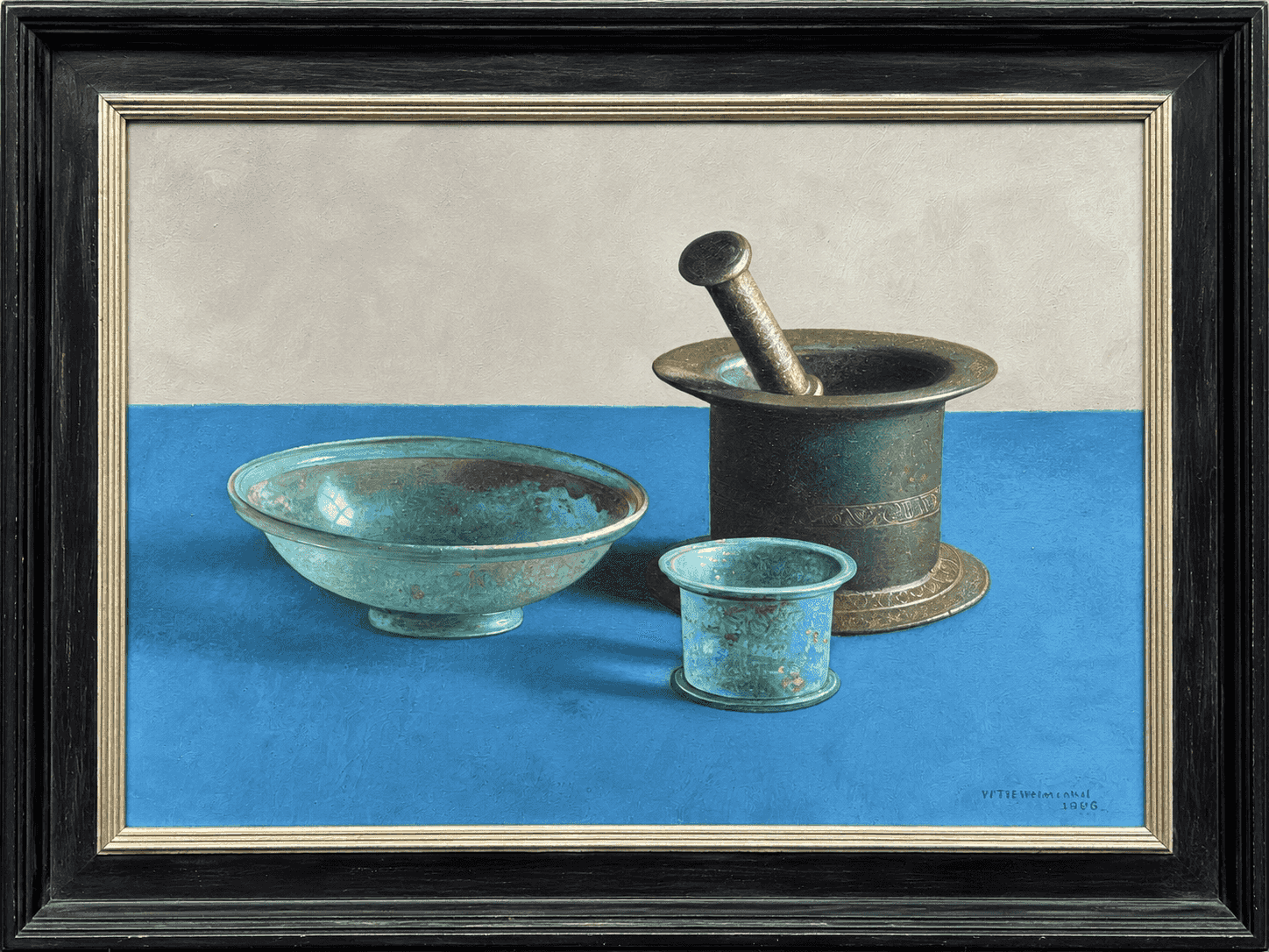 Henk Helmantel - Stilleven met vijzel, 1986 (met lijst)
