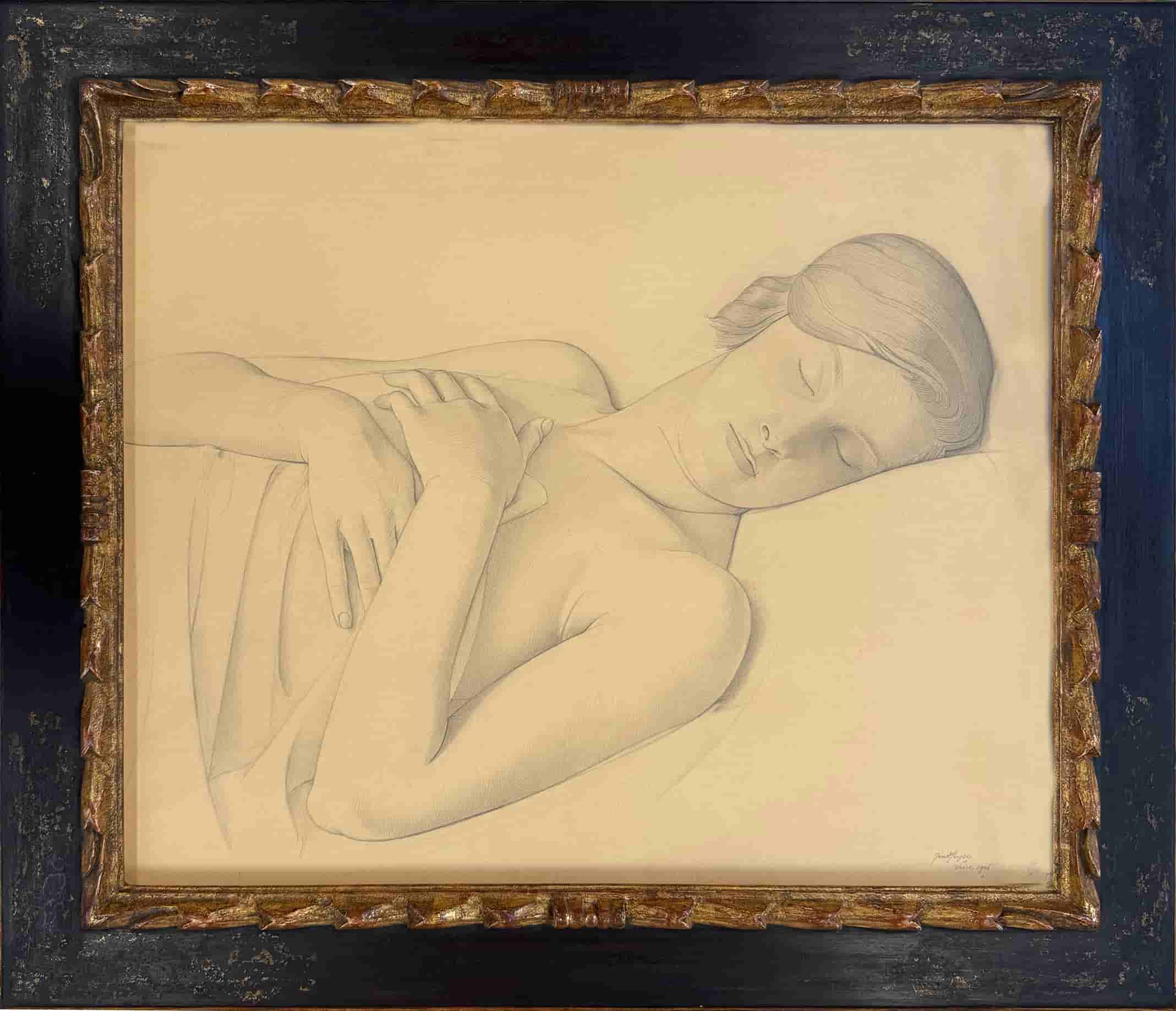 Jan Heyse - Slapende jongedame (met lijst)