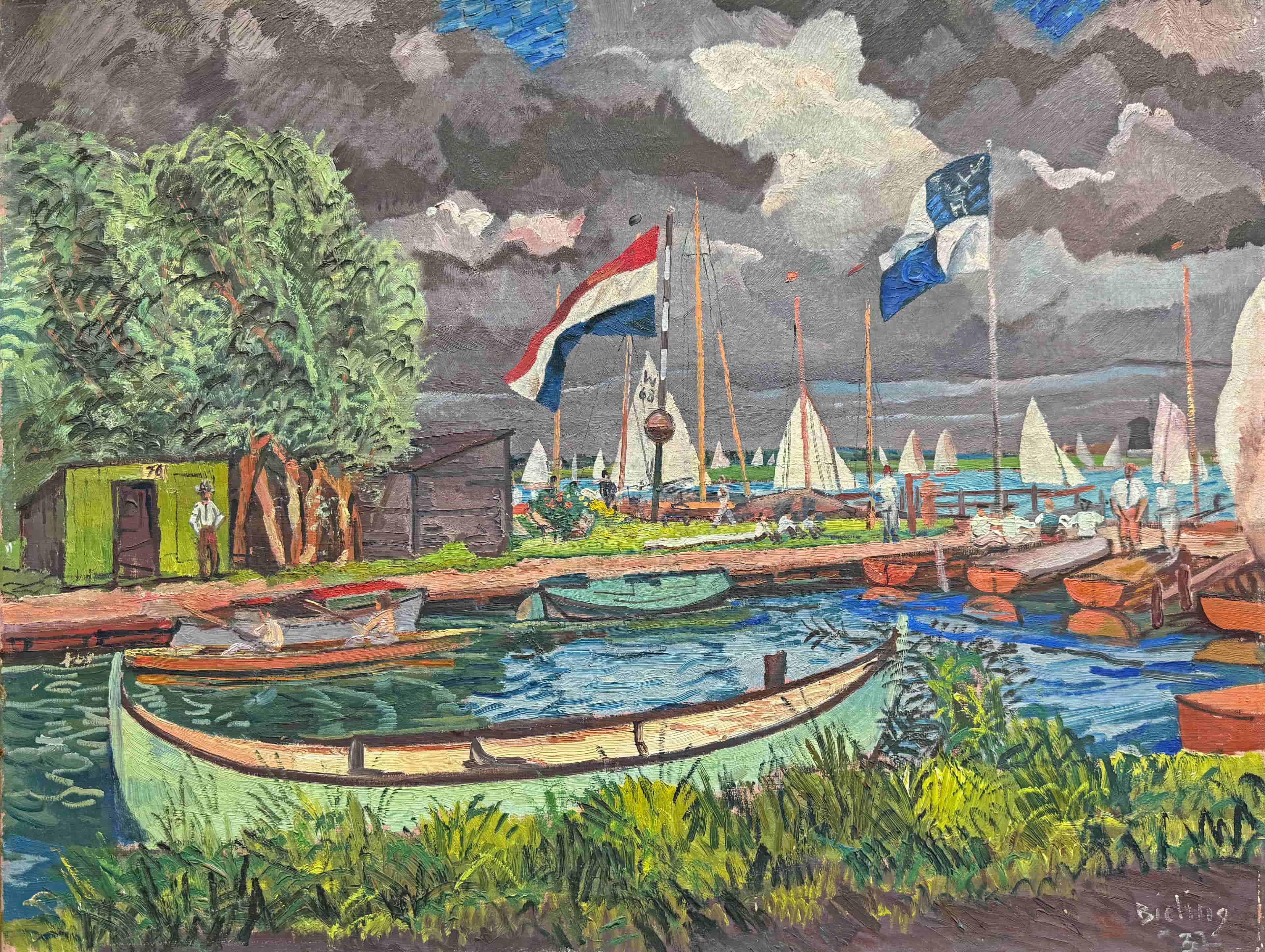 Herman Bieling - Onstuimig weer aan de Voorplas te Hillegersberg (zonder lijst)