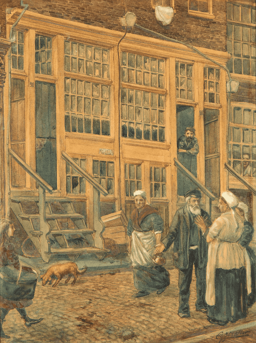 Gerard-Johan Staller - Straattafereel in de Joodse buurt van Amsterdam
