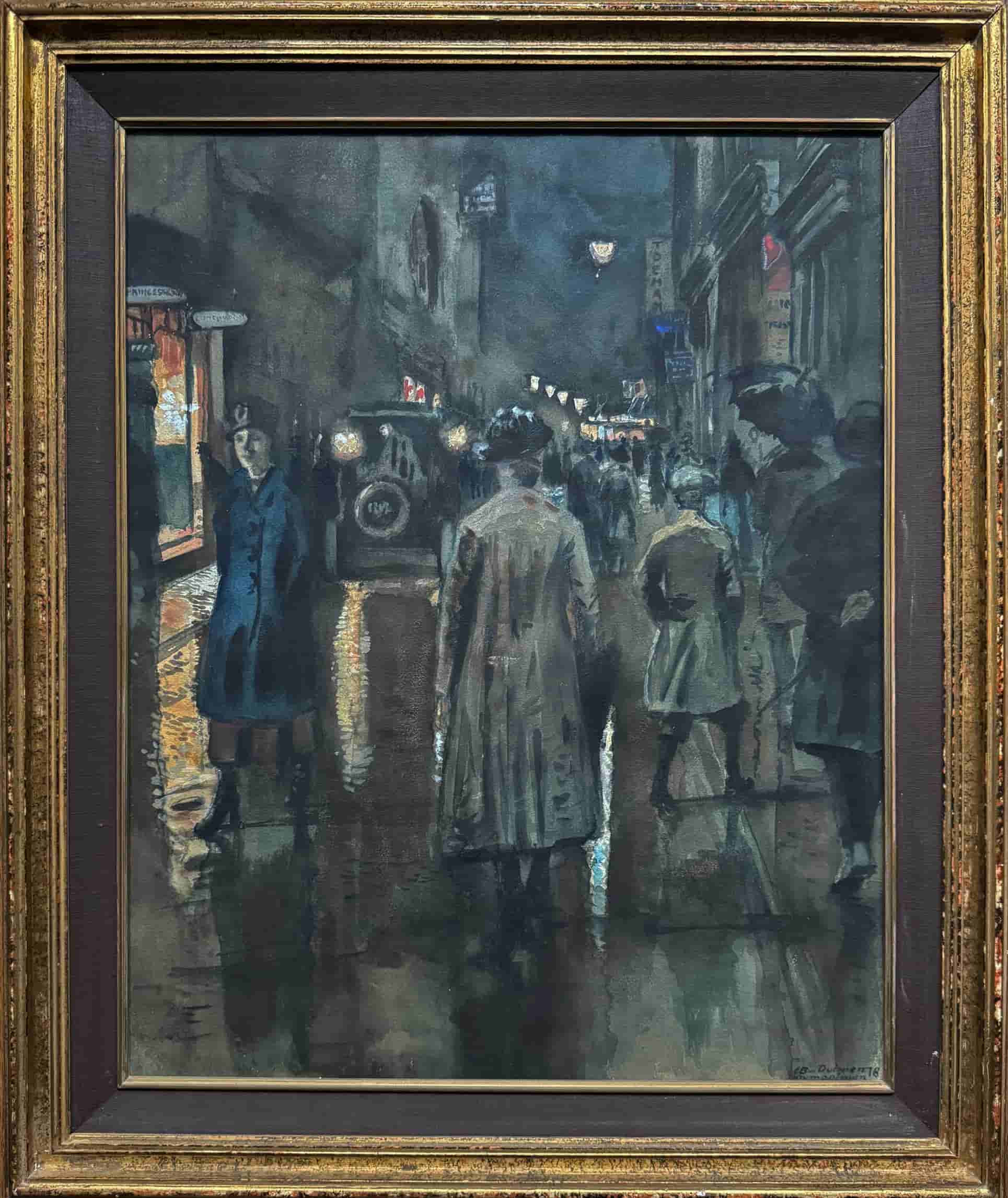 Erasmus Bernard von Dülmen-Krumpelman - Nachtelijk straatbeeld in Amsterdam (met lijst)