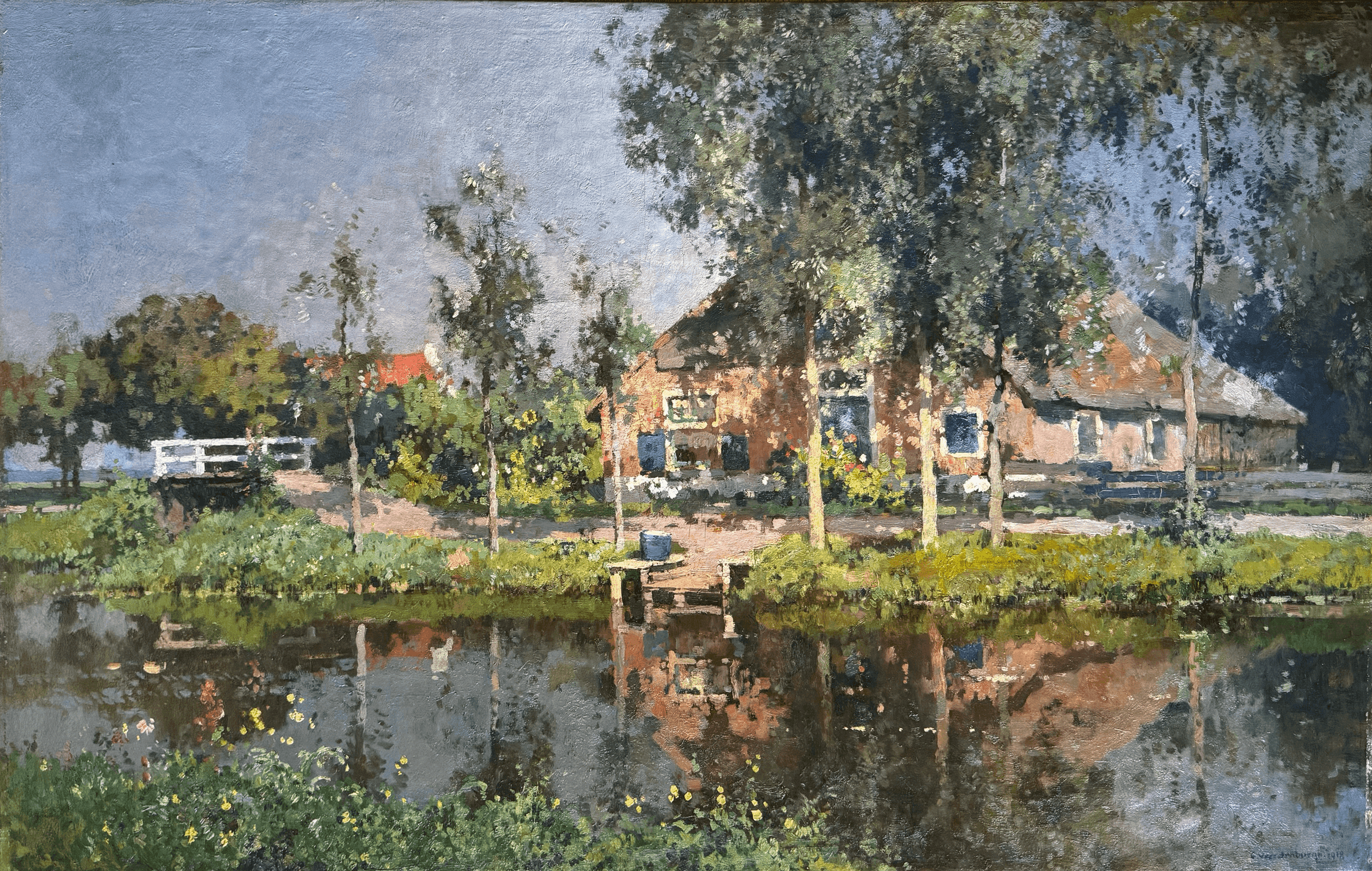 Cornelis Vreedenburgh - Idyllisch Hollands boerenerf aan het water (zonder lijst)