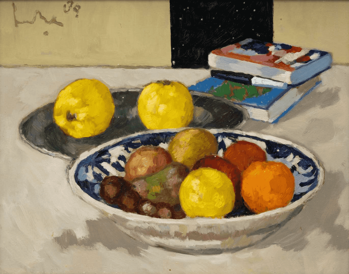 Kees Bol - Kees Bol – Stilleven met fruitschaal en boeken, 1989 (zonder lijst)
