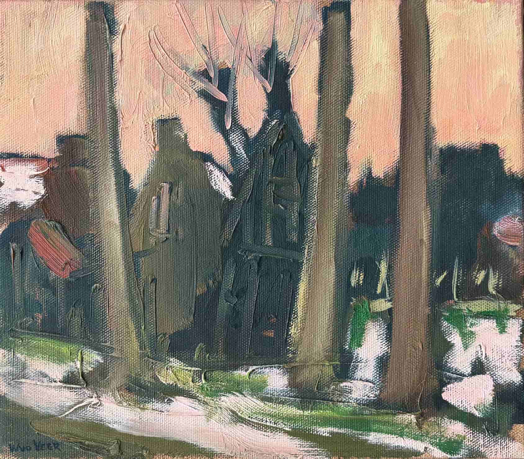 Wim van der Veer - Wintergezicht van een Fries dorpje met kerktoren