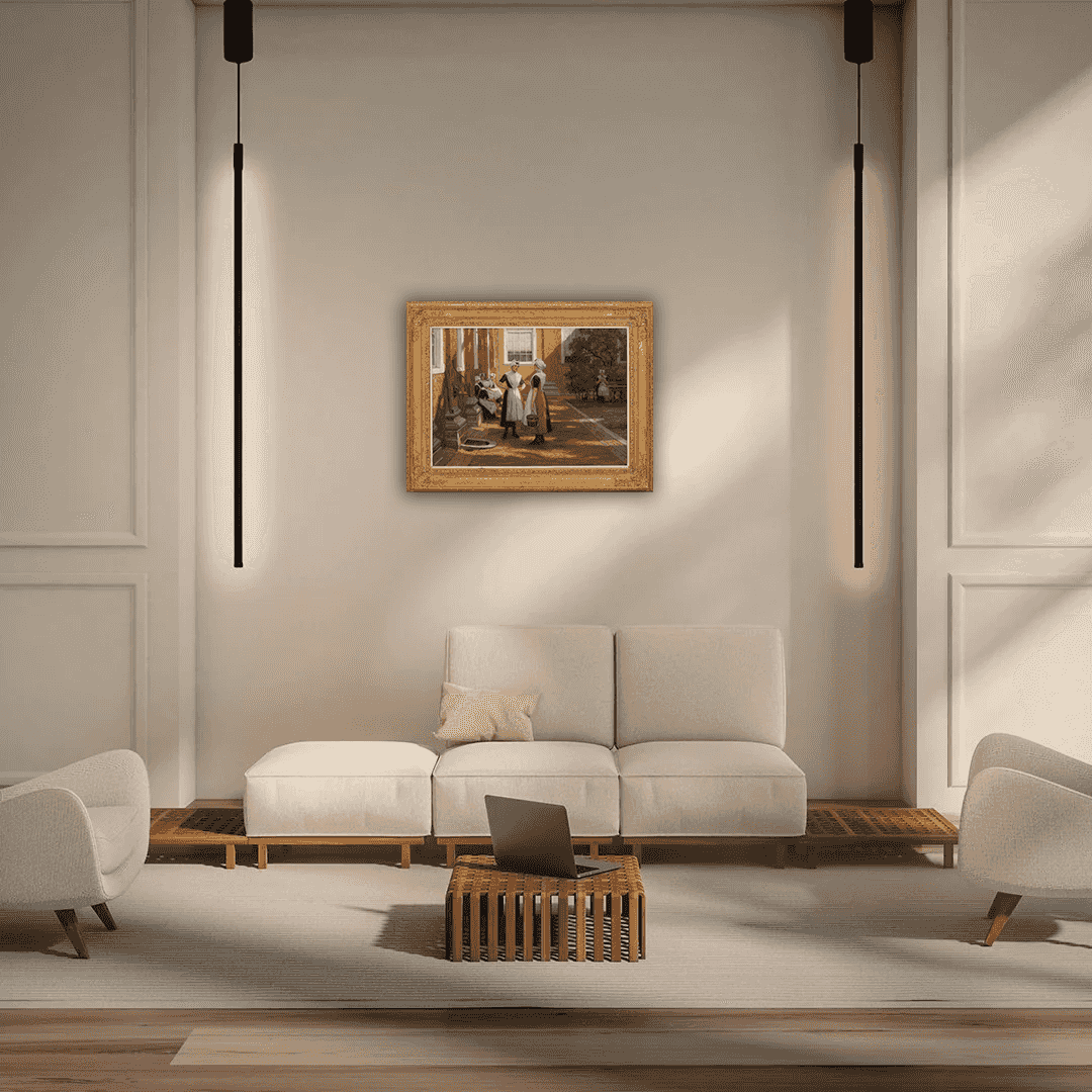 Nicolaas van der Waay - Binnenterrein van het burgerweeshuis te Amsterdam (in interieur)