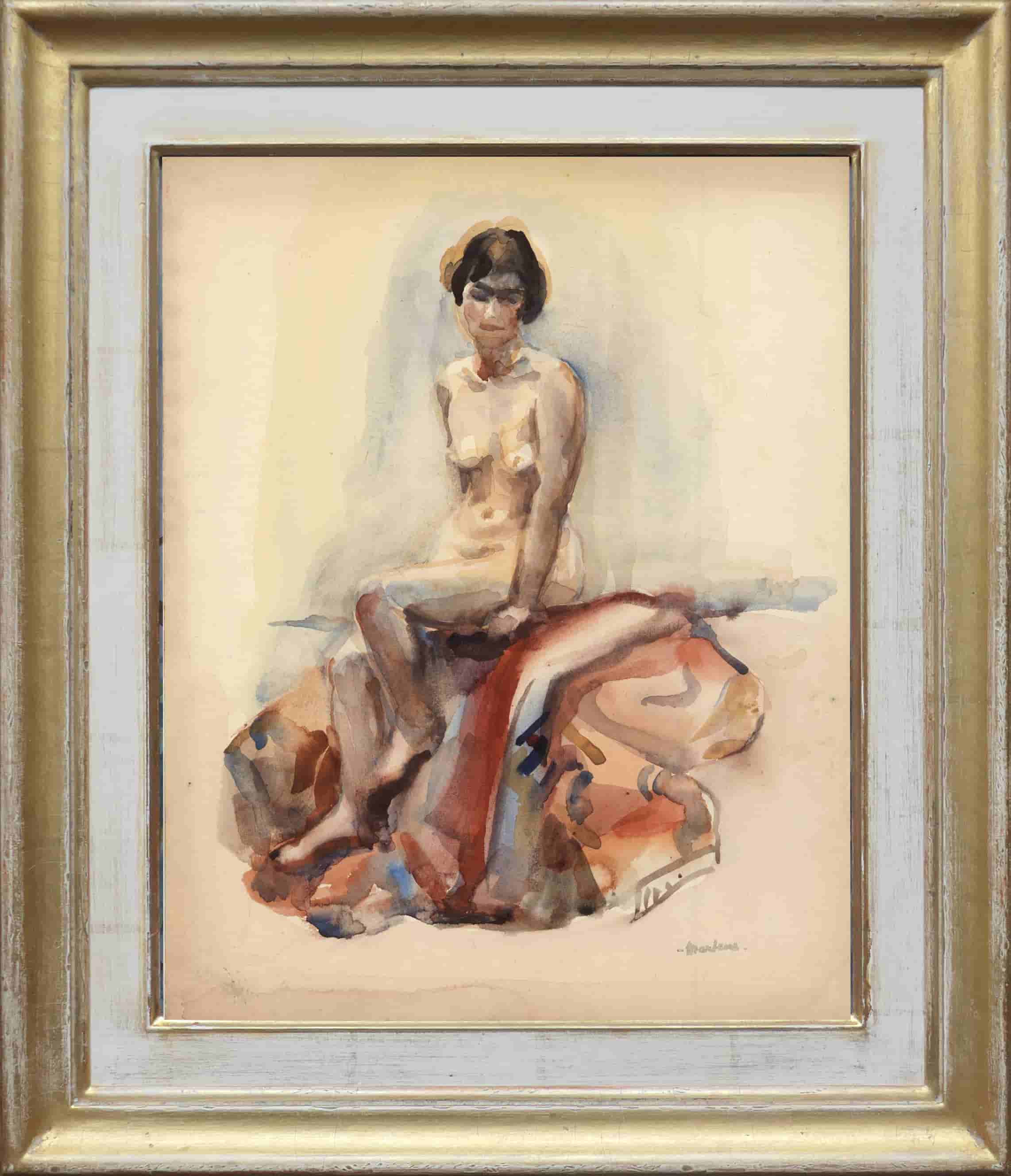 George Martens - Zittend naakt (met lijst)