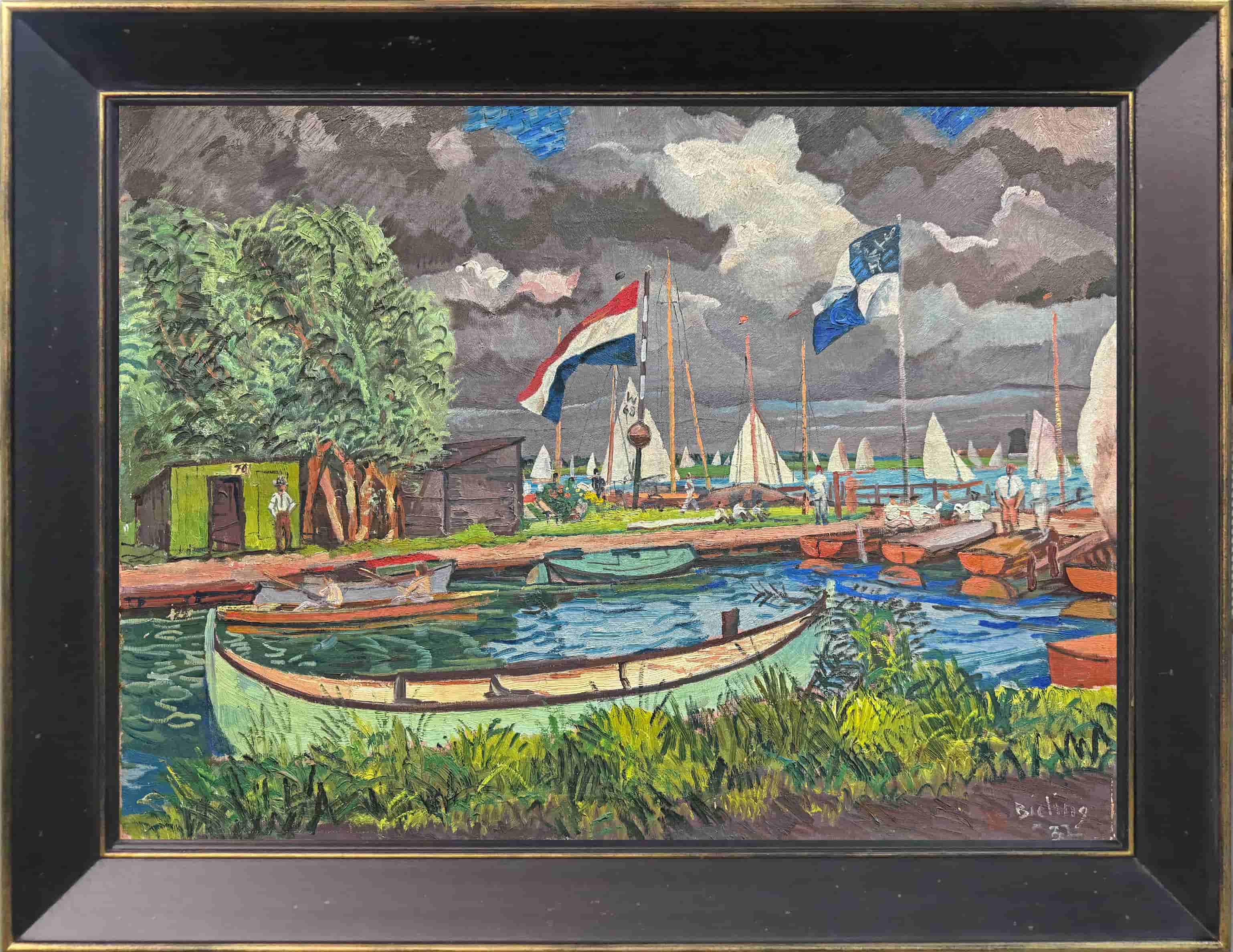 Herman Bieling - Onstuimig weer aan de Voorplas te Hillegersberg (met lijst)