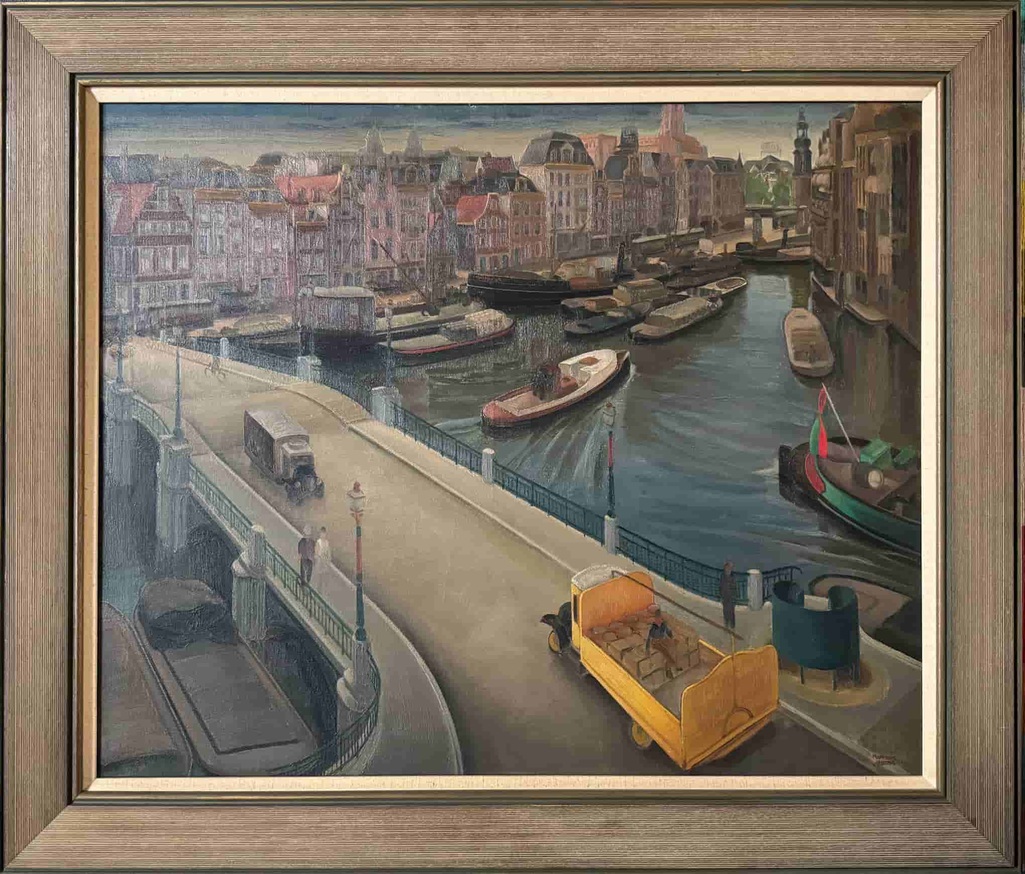 Harmen Meurs - Binnenamstel te Amsterdam (met lijst)