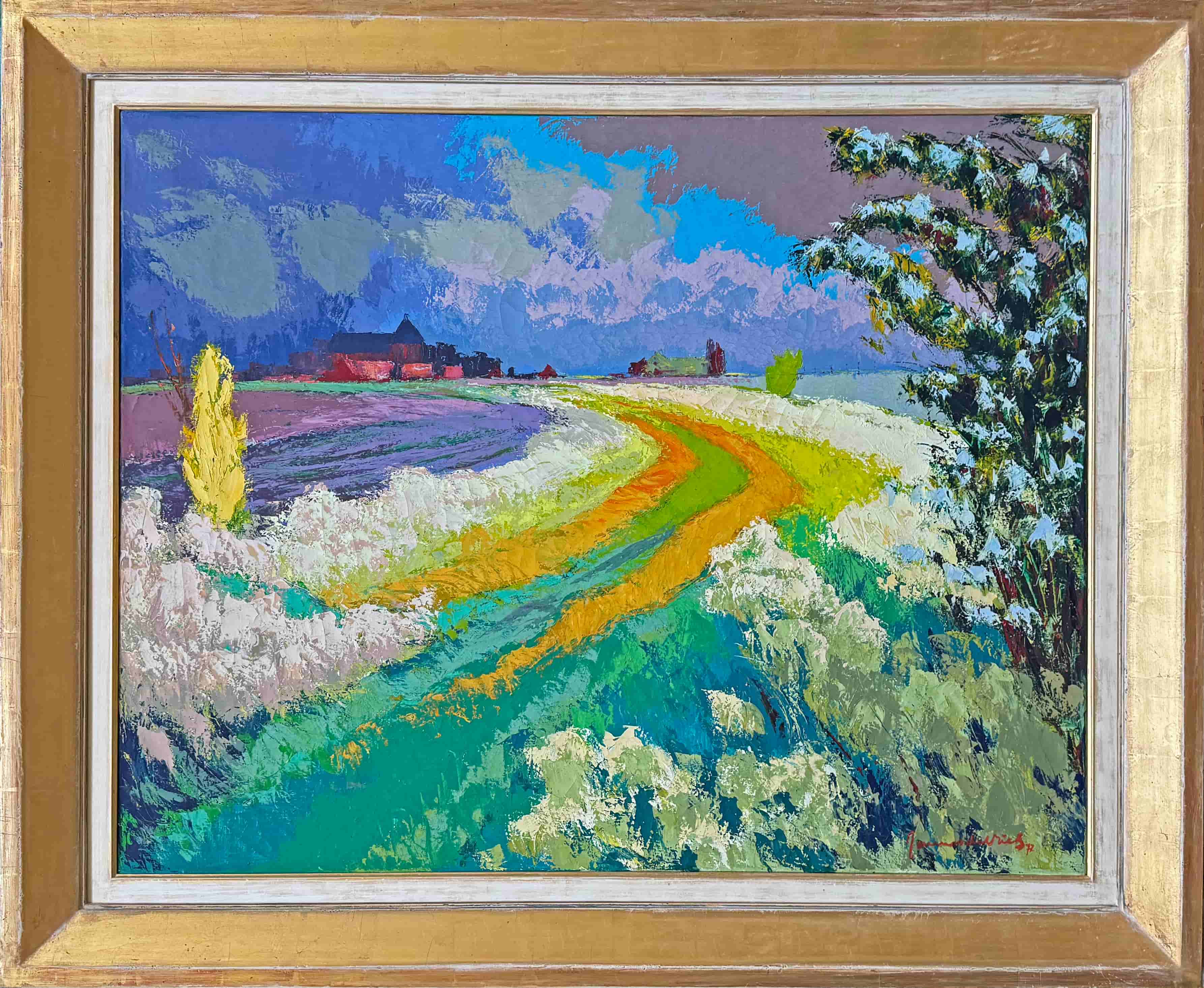 Jannes de Vries - Gezicht op Huizinge (in 1972) (met lijst)