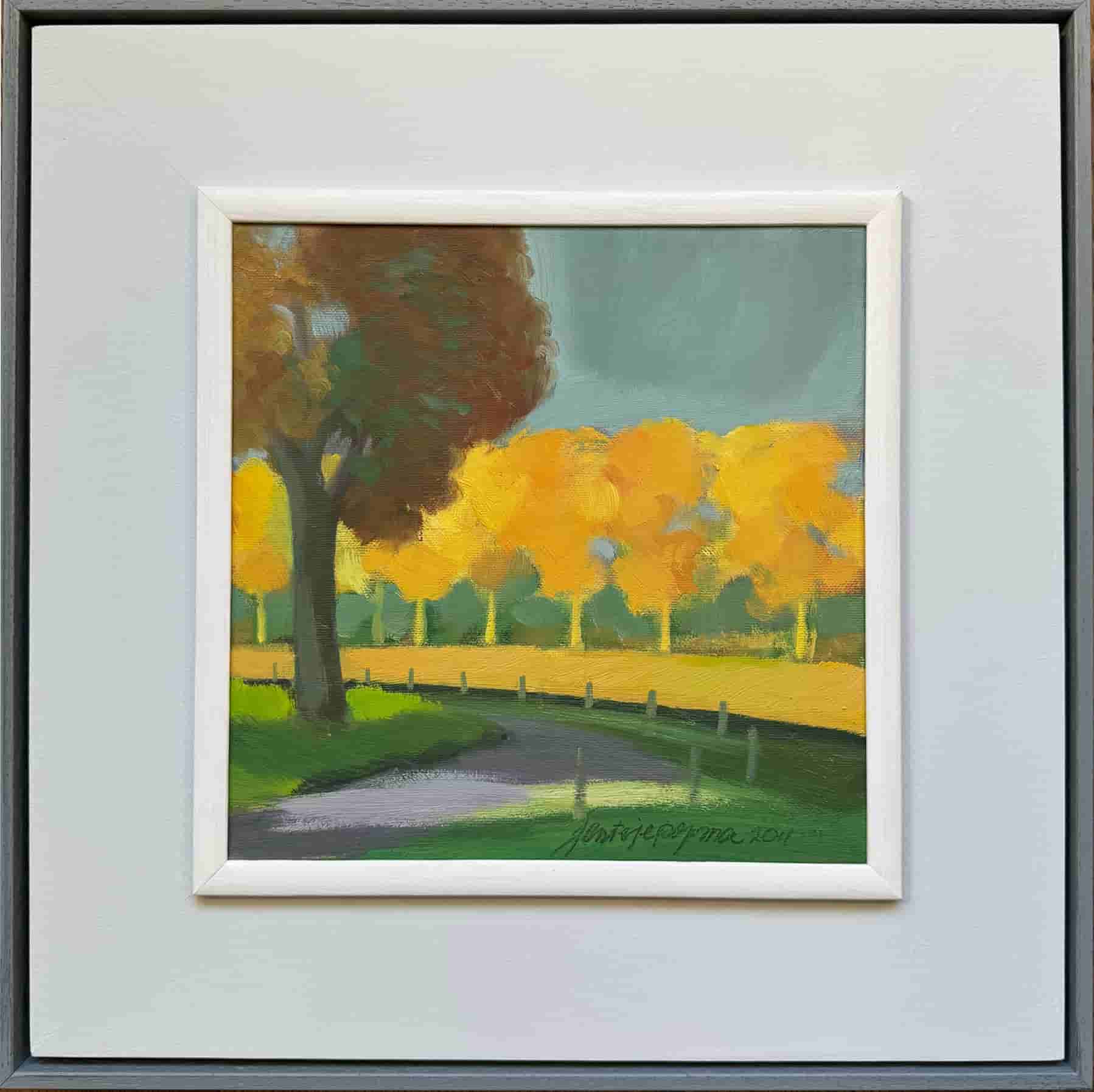 Jentsje Popma - Bomenrij in de herfstzon (met lijst)