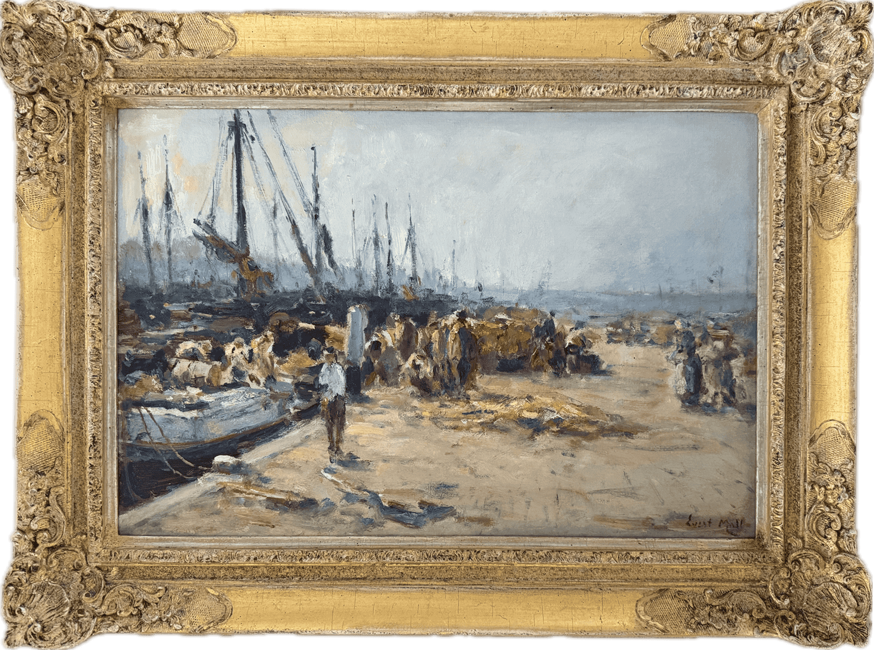 Evert Moll - Havengezicht bij Scheveningen (met lijst)