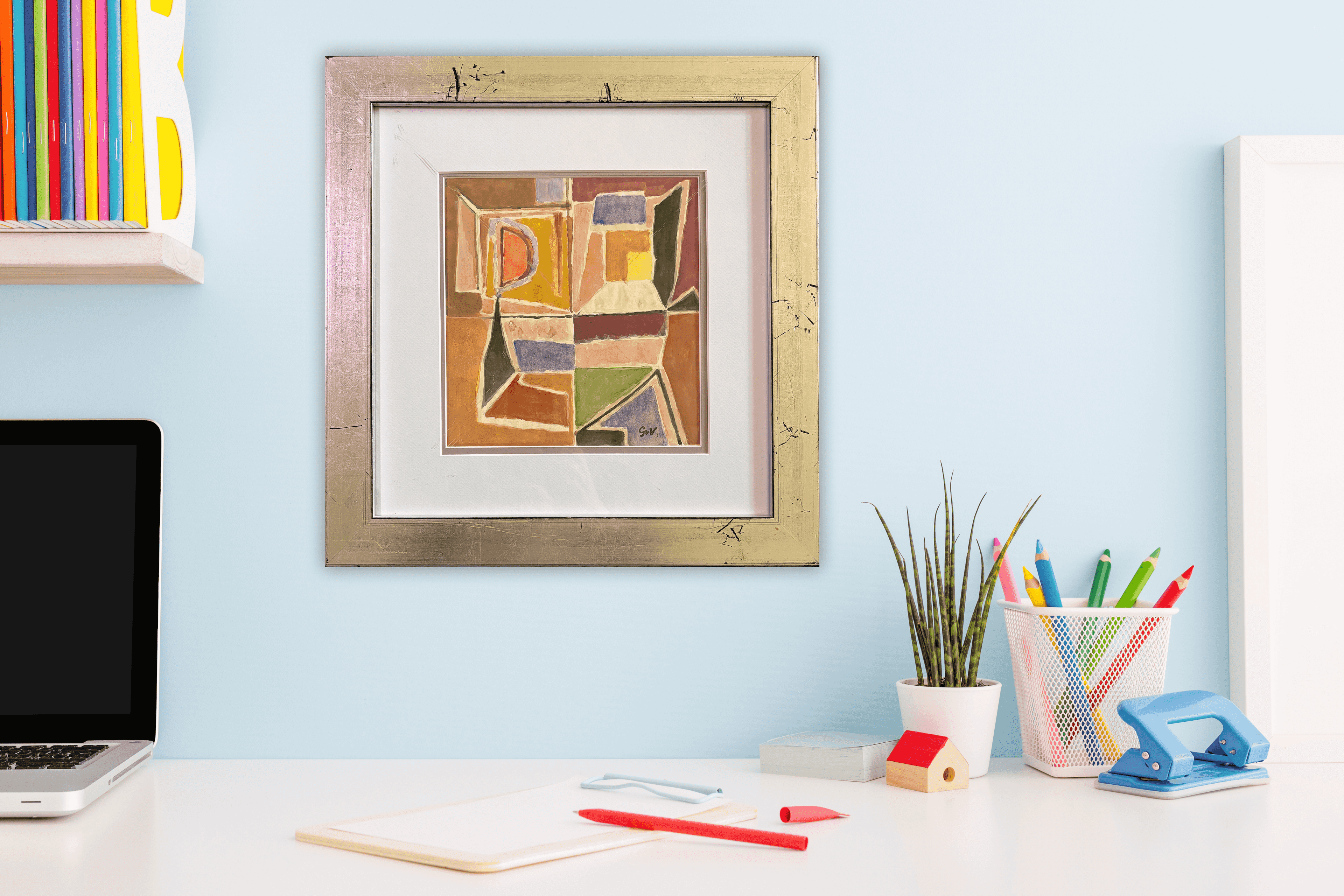 Geer van Velde - Abstracte gouache uit de jaren vijftig (in interieur)