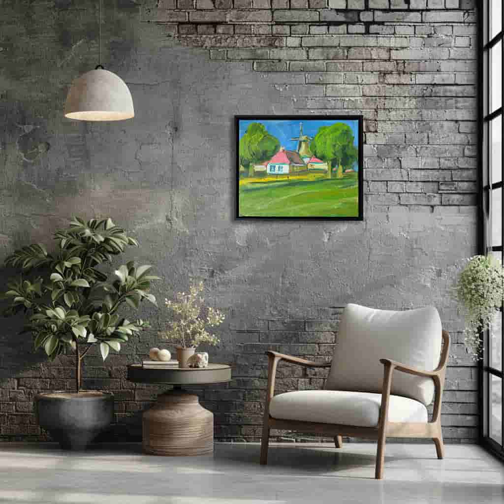 Wim van der Veer - Dorpje met molen (in interieur)