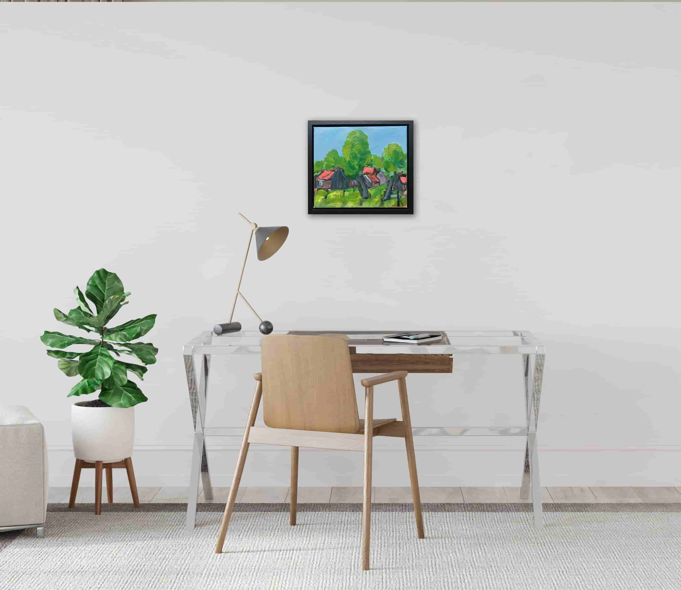 Wim van der Veer - 2 bomen bij een boerderij (in interieur)