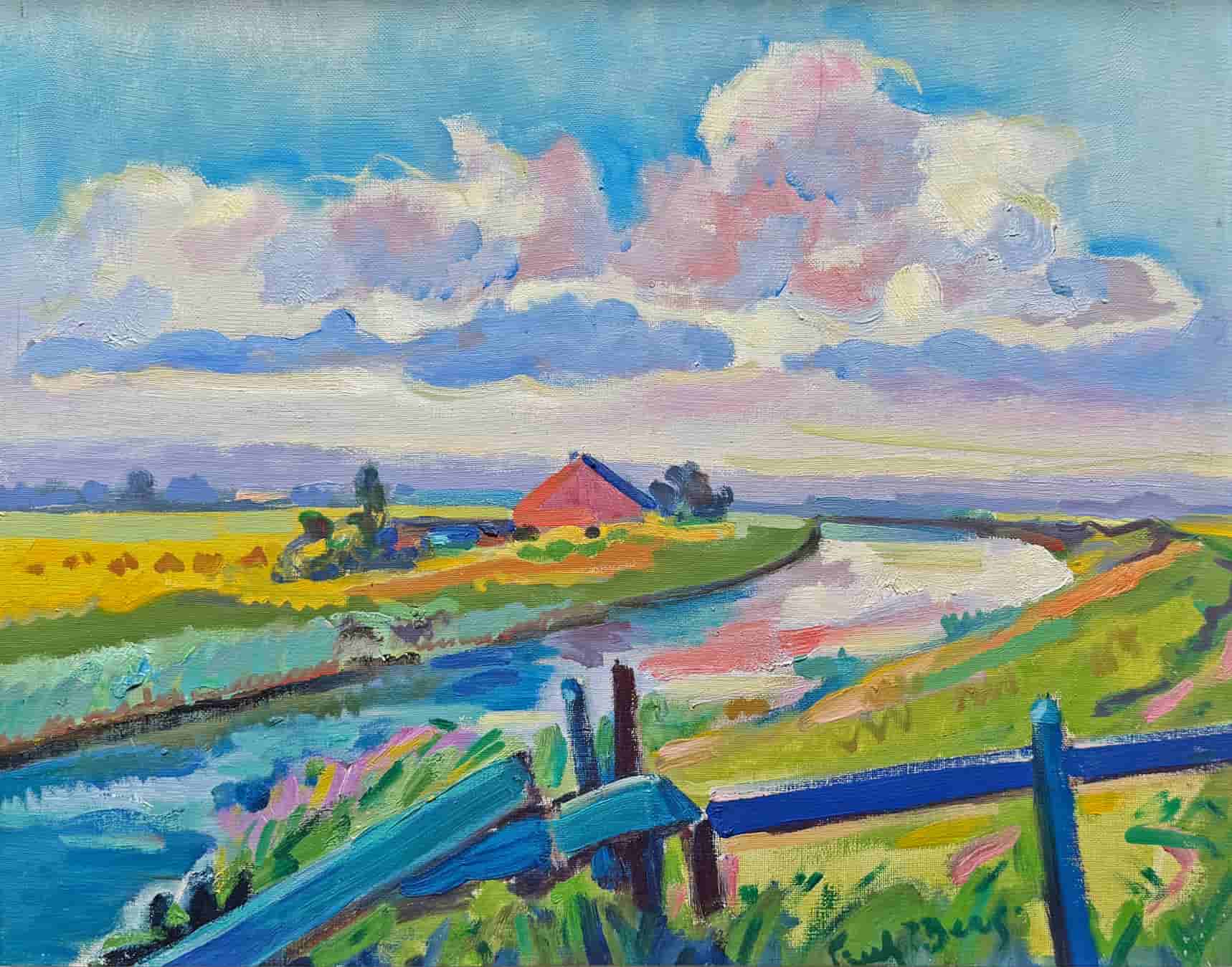 Freek van den Berg - Rivierlandschap (IJssel) (zonder lijst)