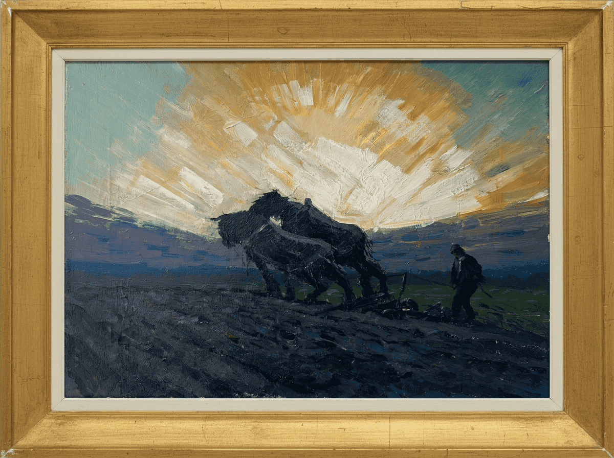 Herman Gouwe - Ploegende boer (met lijst)