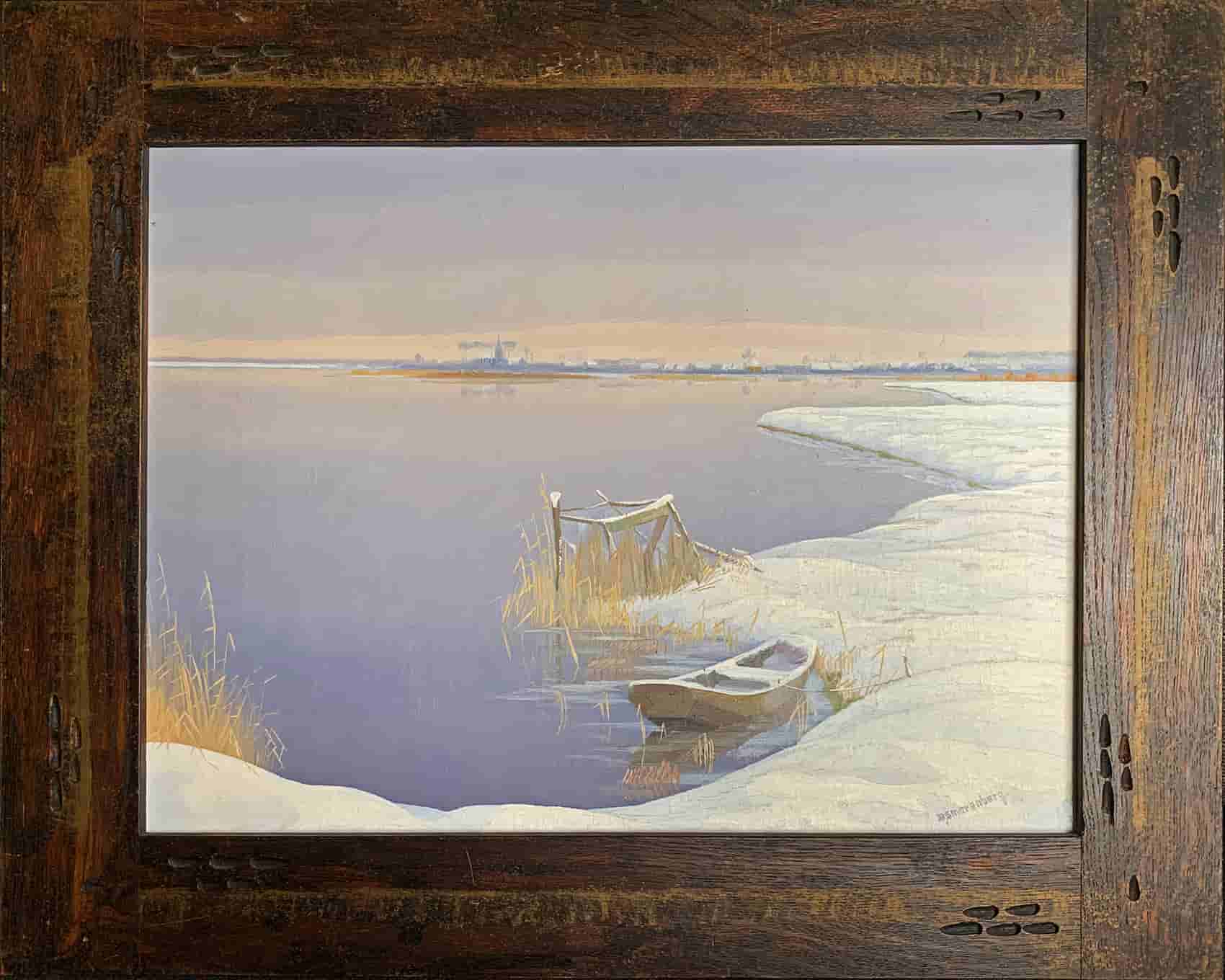 Dirk Smorenberg - Winters gezicht op Loosdrechtse plas (met lijst)