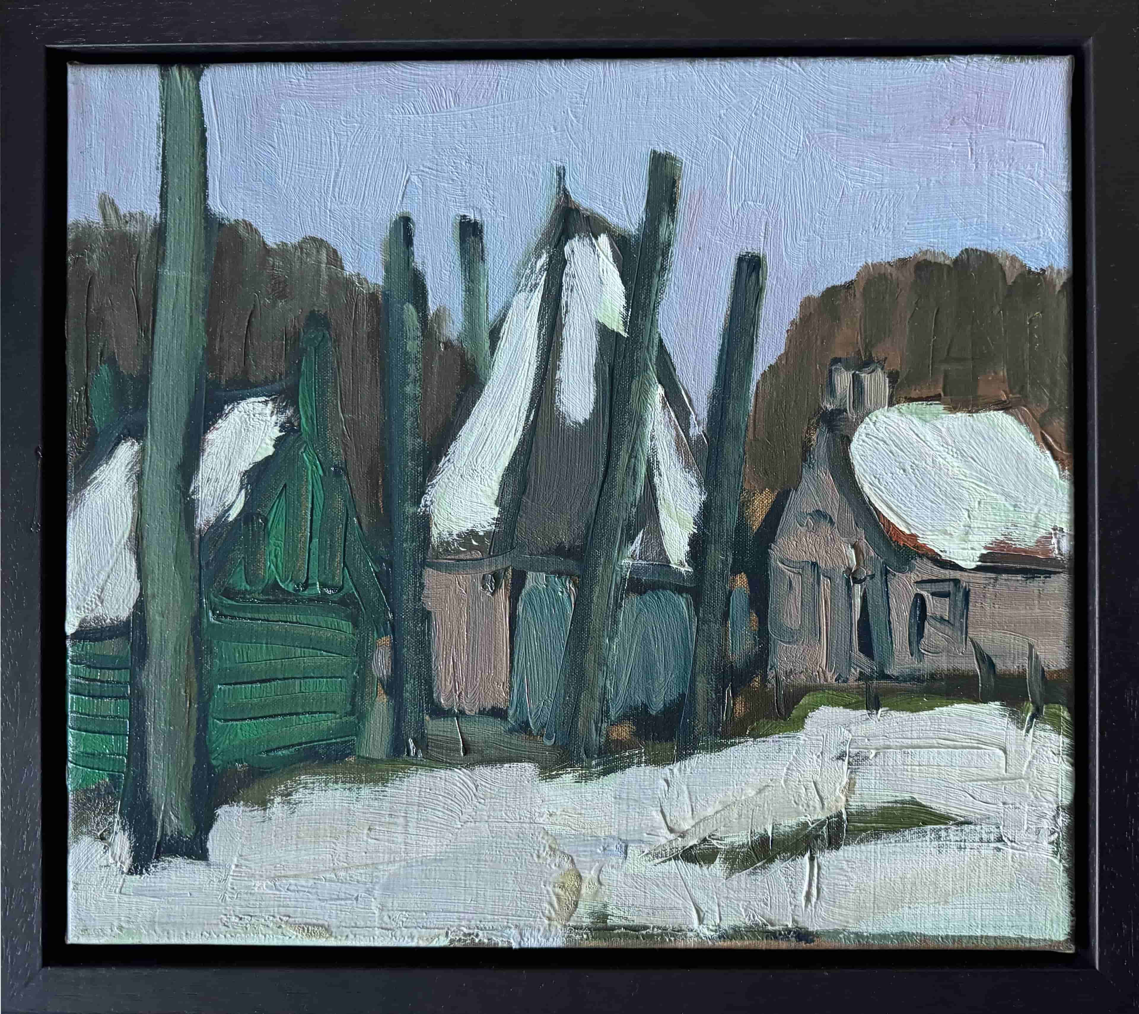 Wim van der Veer - Hooischuur in de sneeuw (met lijst)