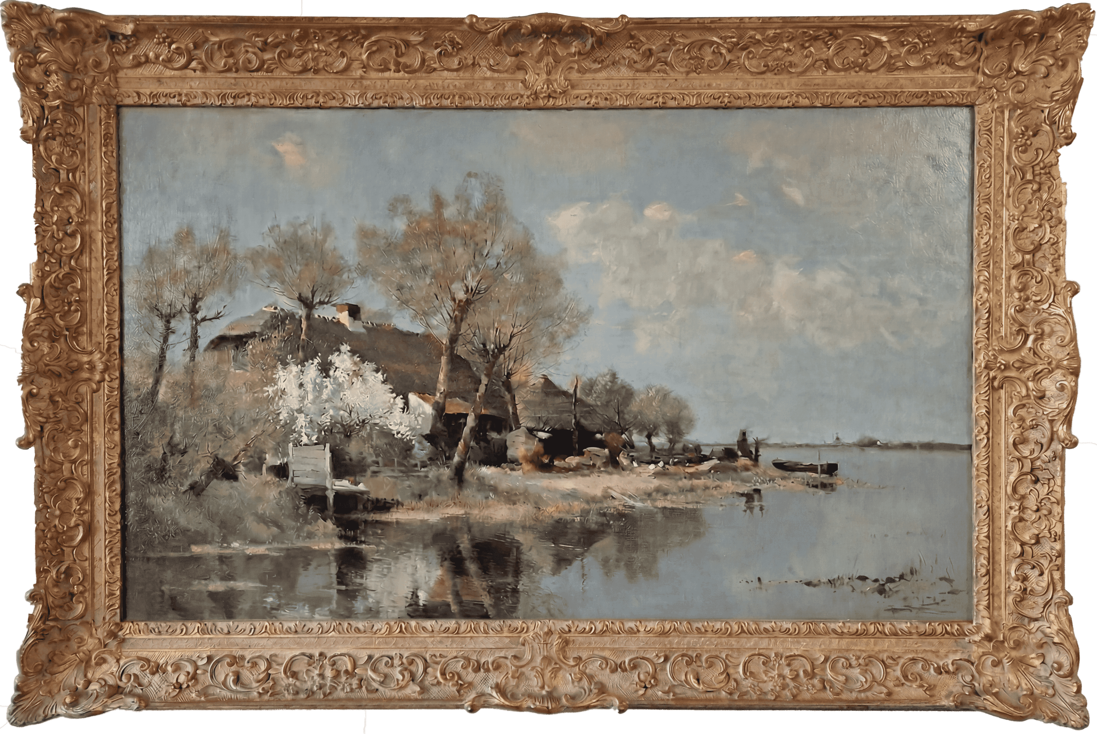 Arend-Jan van Driesten - Lentedag in het Hollandse polderlandschap (met lijst)