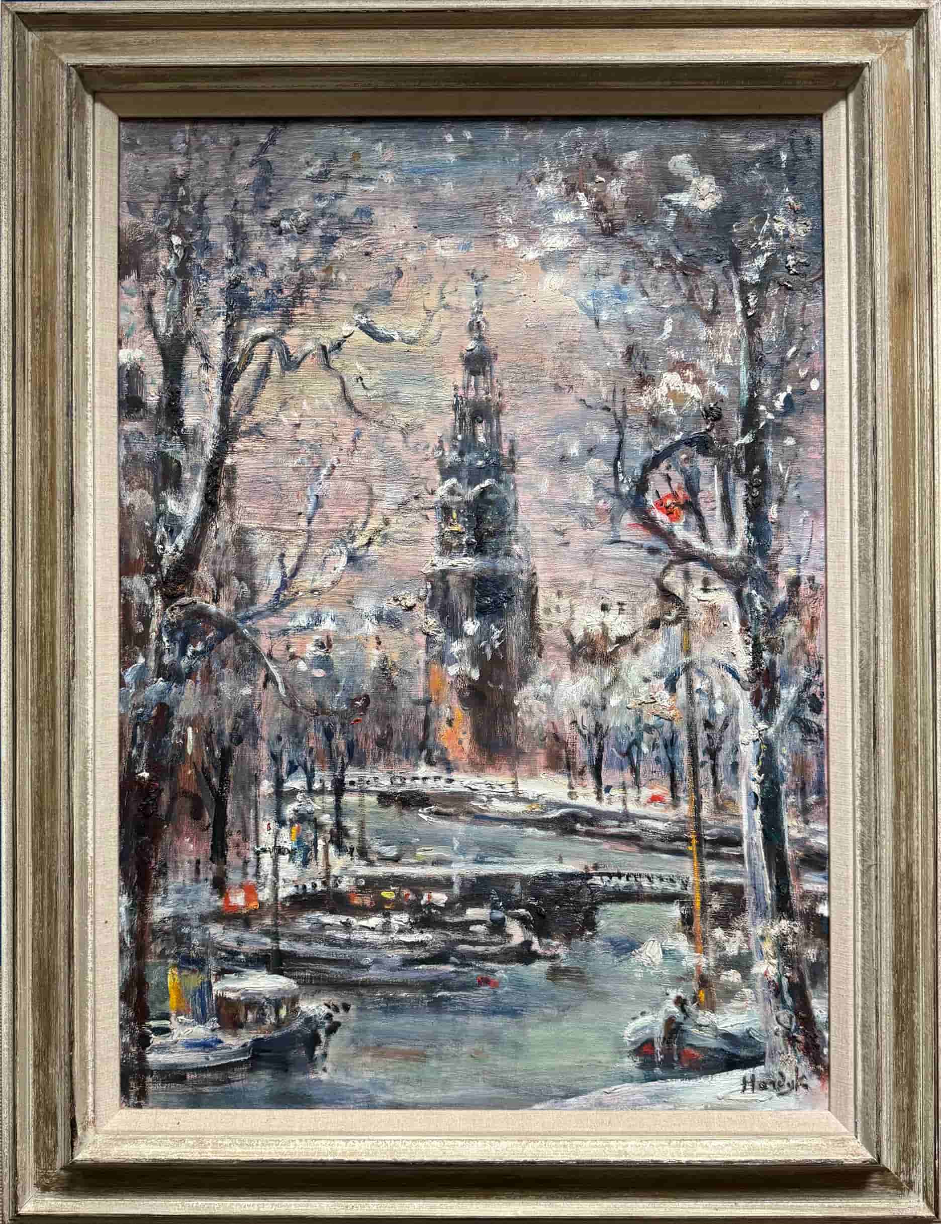 Gerard Hordijk - Montelbaantoren in de sneeuw (met lijst)