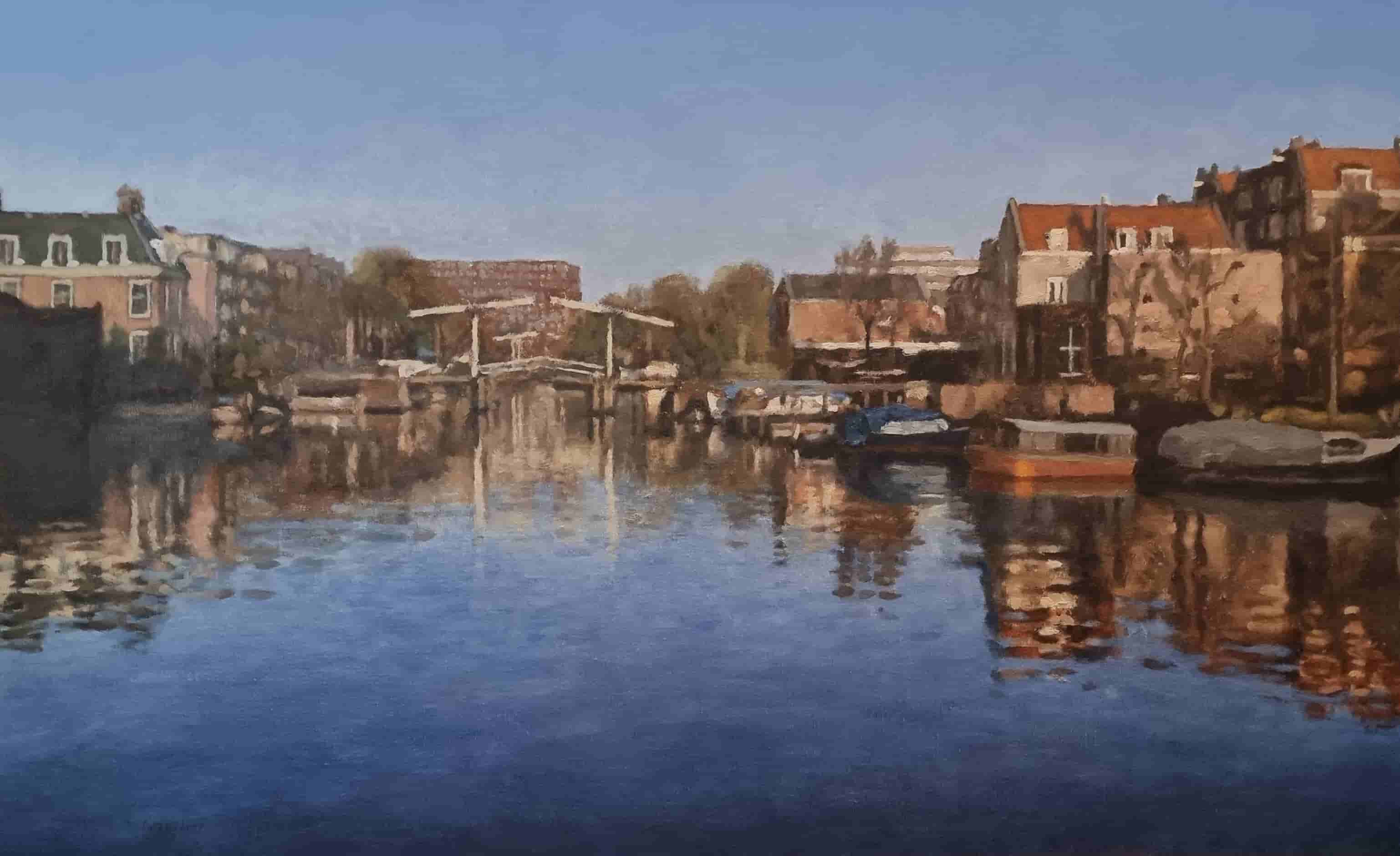 Frans Koppelaar - Realengracht te Amsterdam op een mooie Lentedag