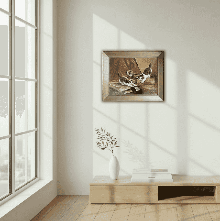 Cornelis Raaphorst - Drie spelende kittens (in interieur)