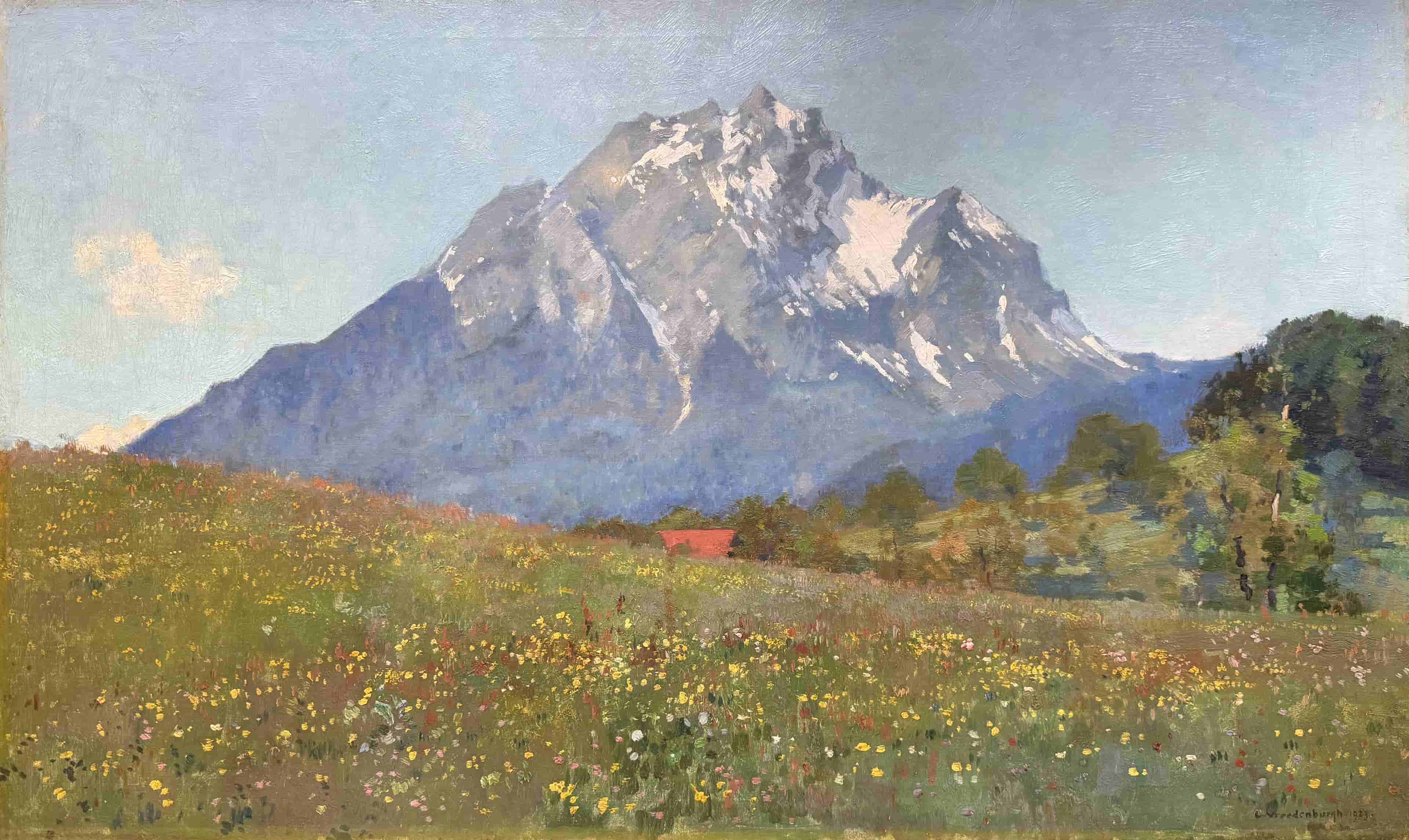 Cornelis Vreedenburgh - Gezicht op de Pilatus berg in Zwitserland (zonder lijst)