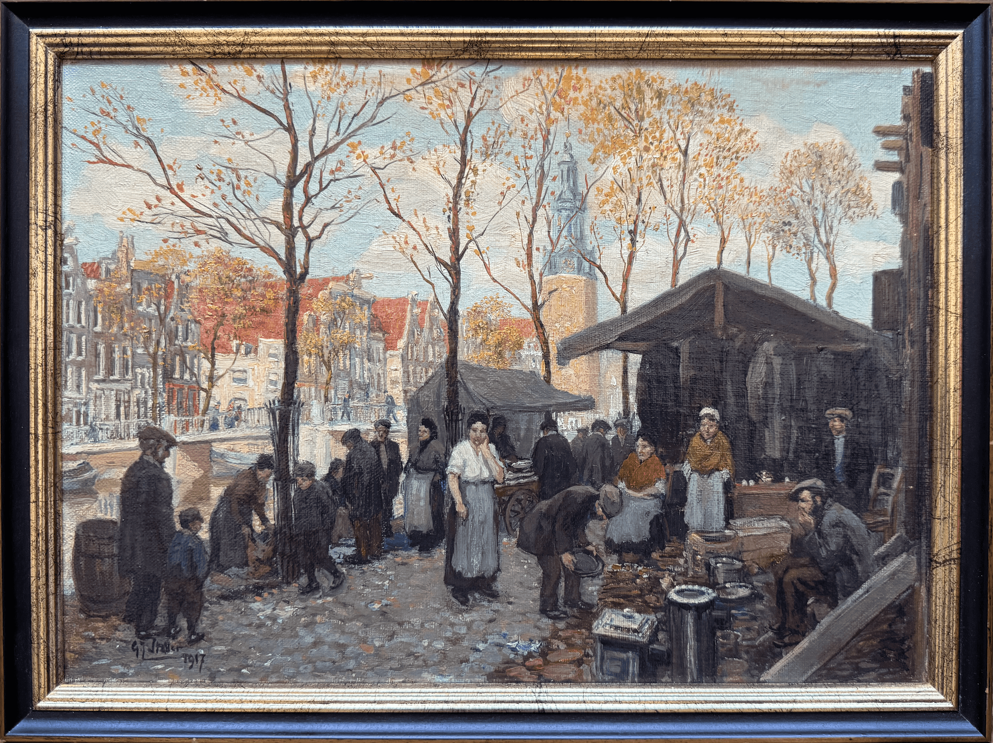 Gerard-Johan Staller - Joodse markt aan de Oudeschans (kleine versie) (met lijst)