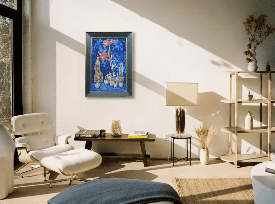 Herman Bieling - Stilleven met cactussen en voorouderbeeld (in interieur)