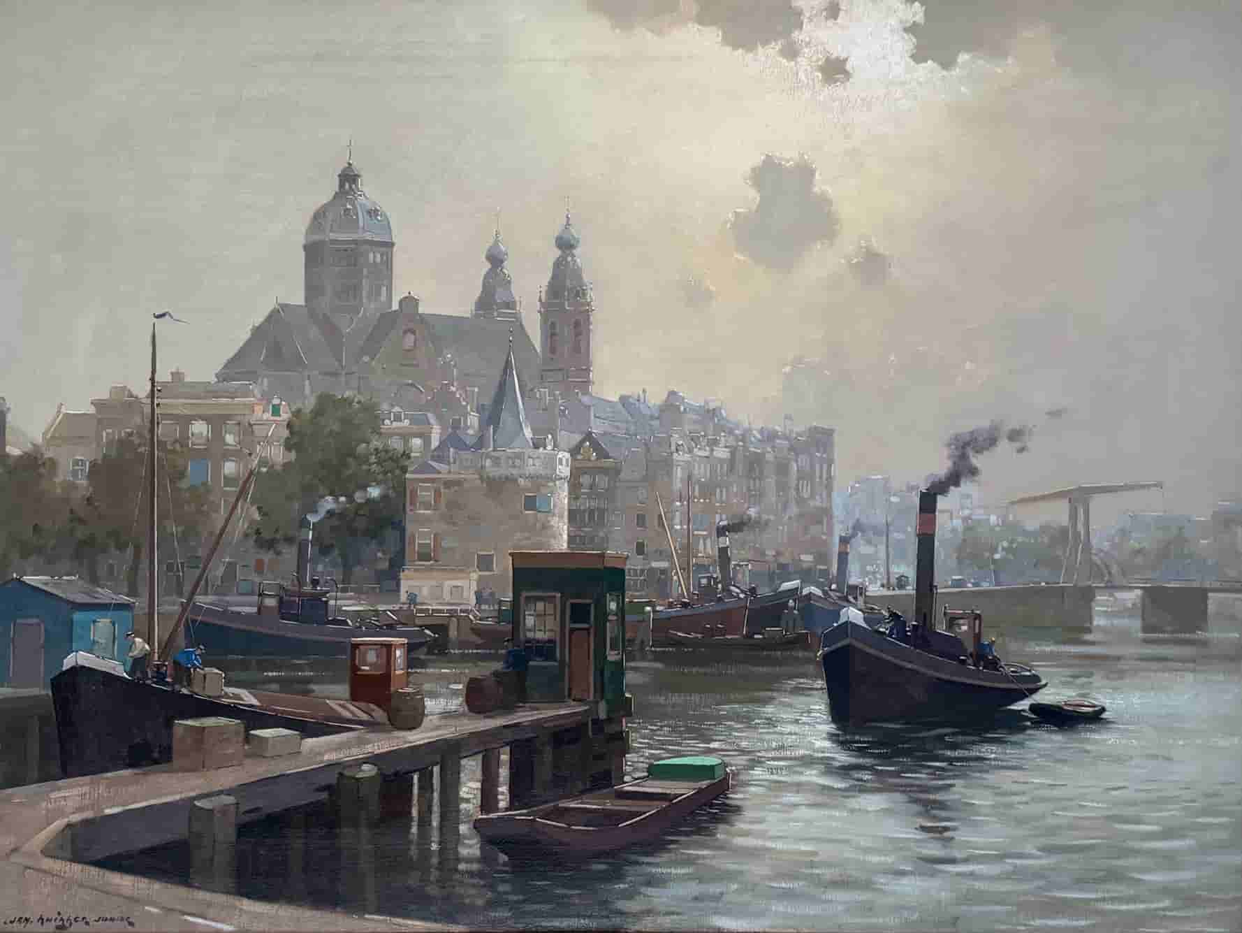 Jan Knikker junior - Open havenfront Amsterdam (zonder lijst)